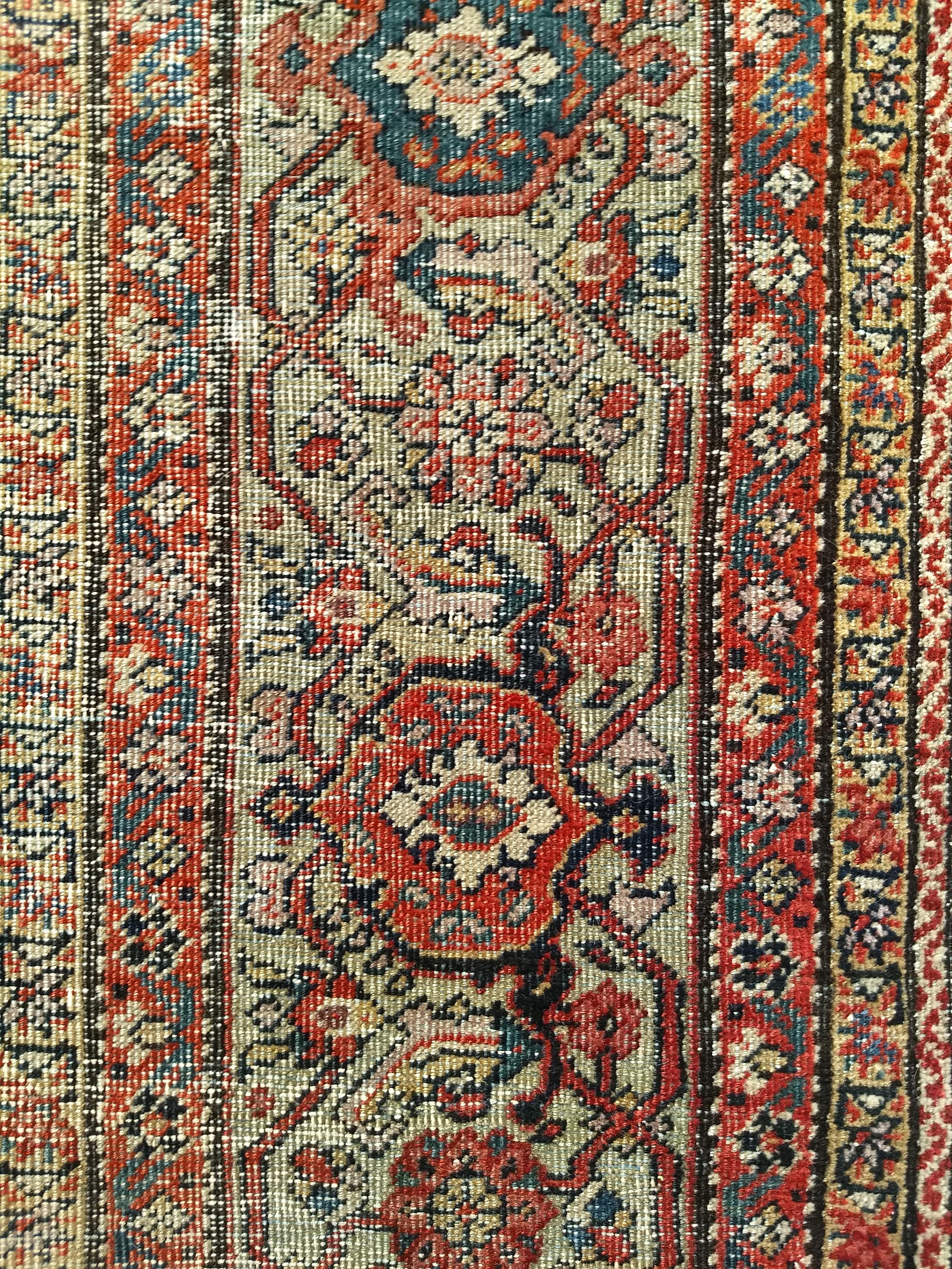 19th Century Persian Farahan in Allover Herati Pattern in Navy, Green, Burgundy For Sale 7