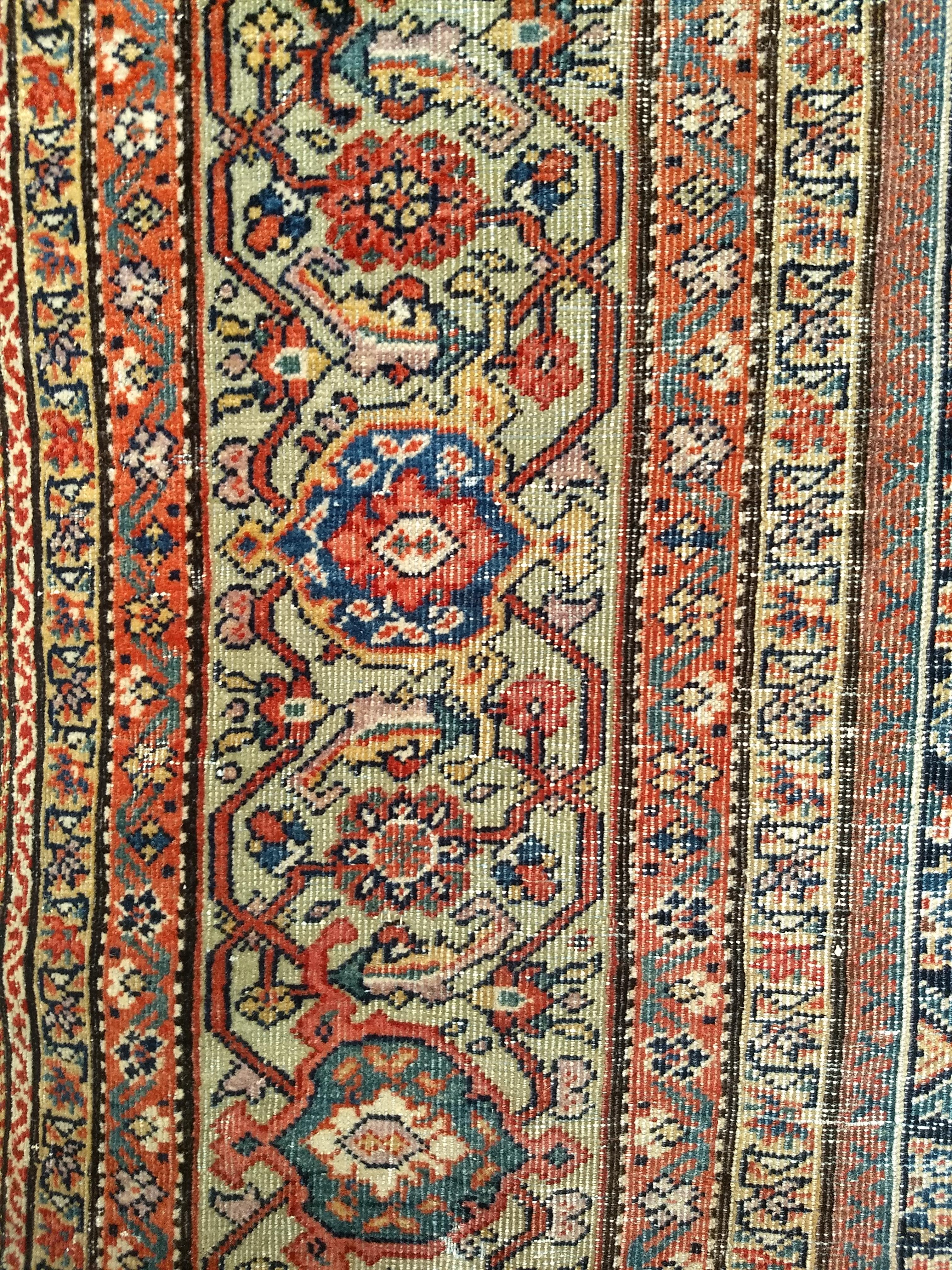 19th Century Persian Farahan in Allover Herati Pattern in Navy, Green, Burgundy For Sale 8