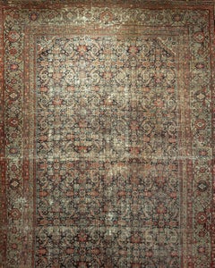 19th Century Antique Persian Farahan Rug in Allover Geometric Pattern in Navy