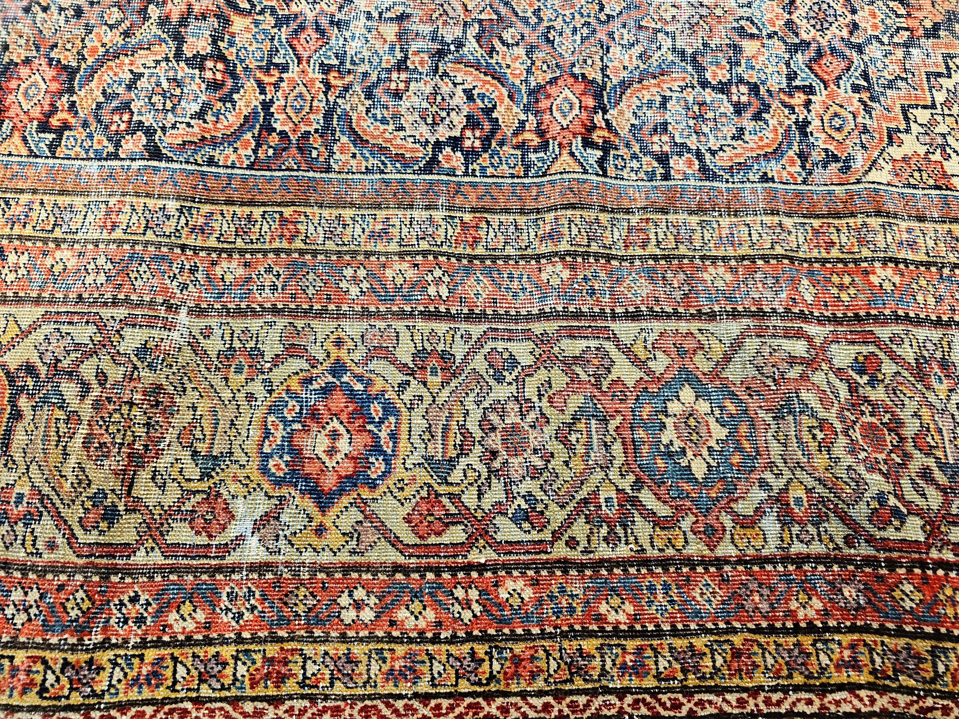 19th Century Persian Farahan in Allover Herati Pattern in Navy, Green, Burgundy For Sale 3