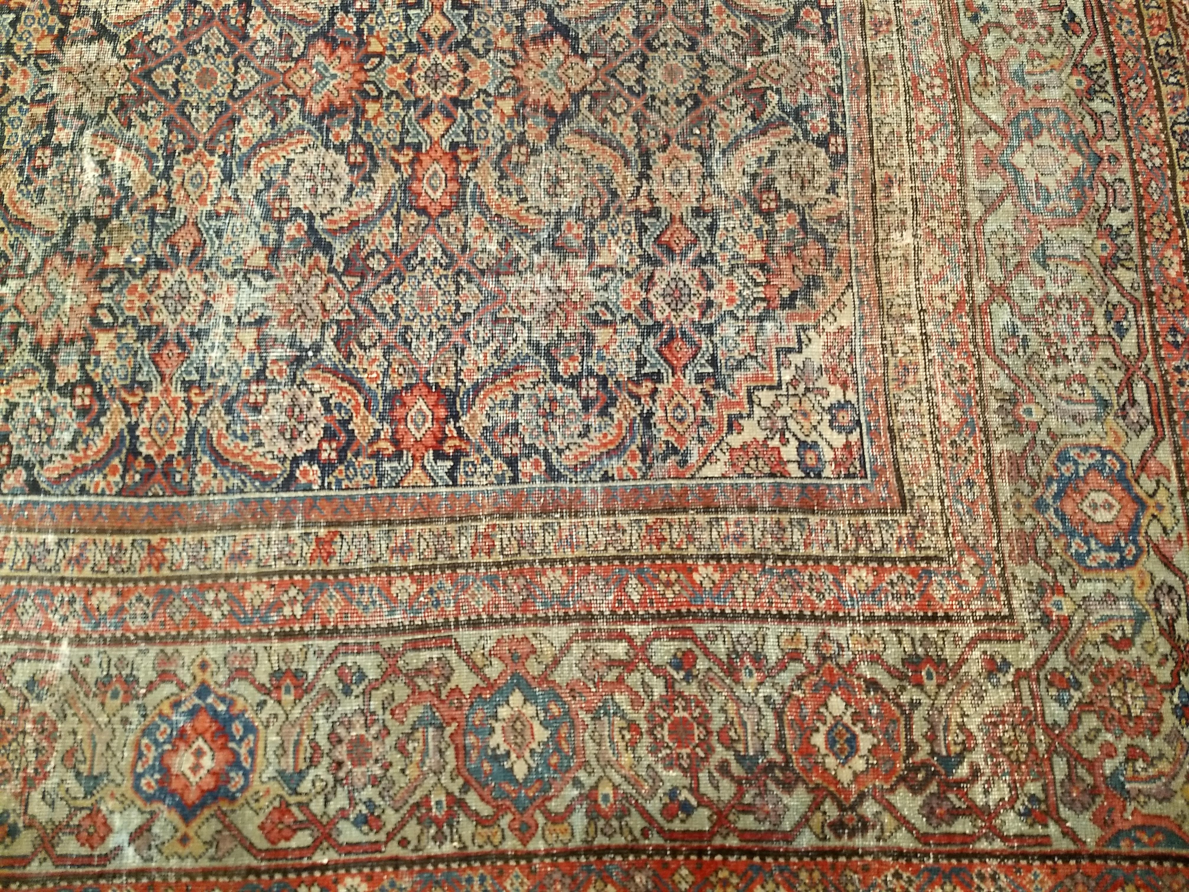 19th Century Persian Farahan in Allover Herati Pattern in Navy, Green, Burgundy For Sale 4