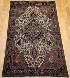 19th Century Persian Farahan Sarouk Area Rug in Floral Pattern in Ivory, Blue