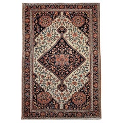 19th Century Persian Farahan Sarouk Area Rug in Floral Pattern in Ivory, Blue