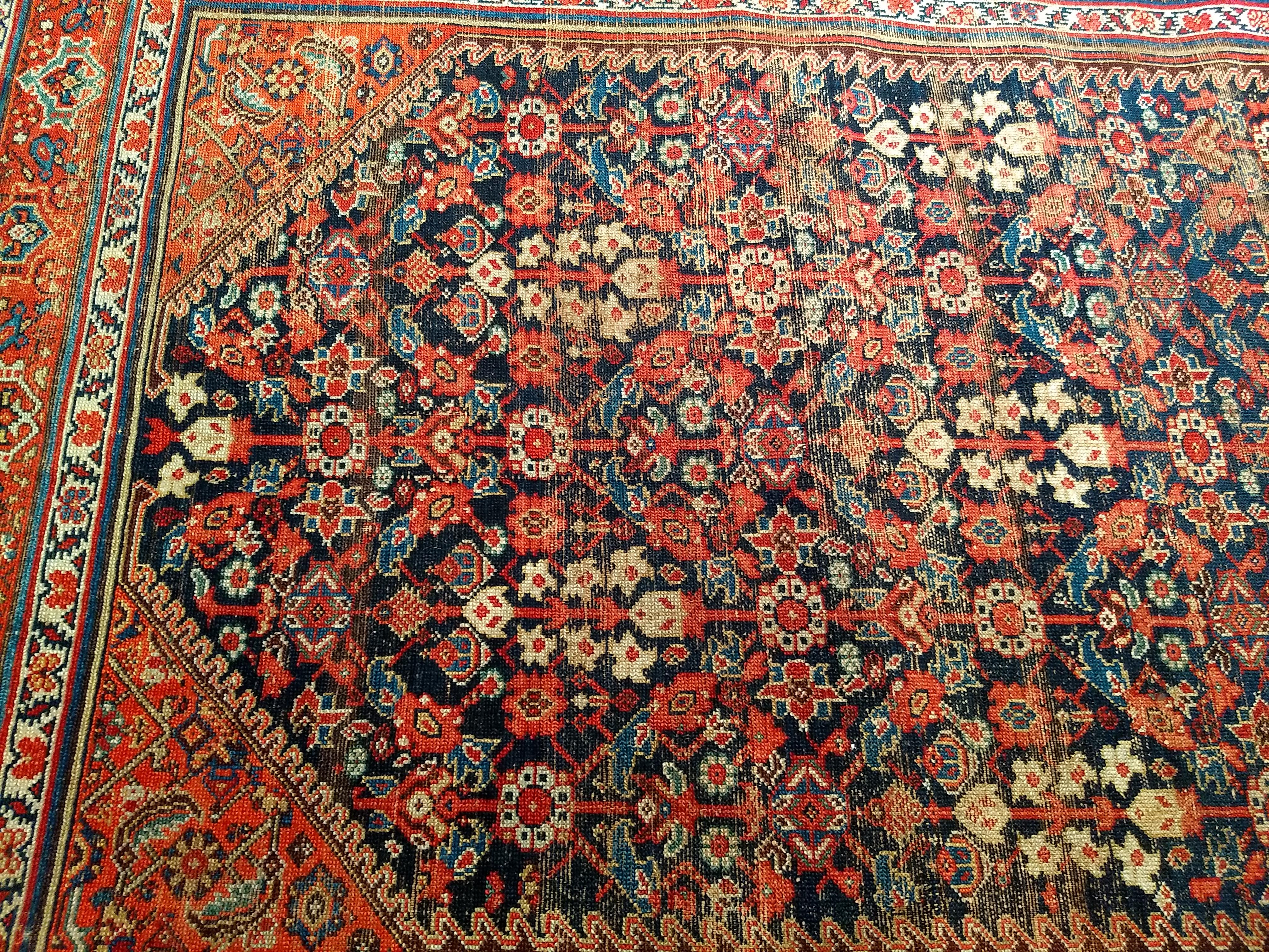 19th Century Persian Malayer in an All Over Pattern in Navy Blue, Red, Ivory For Sale 3