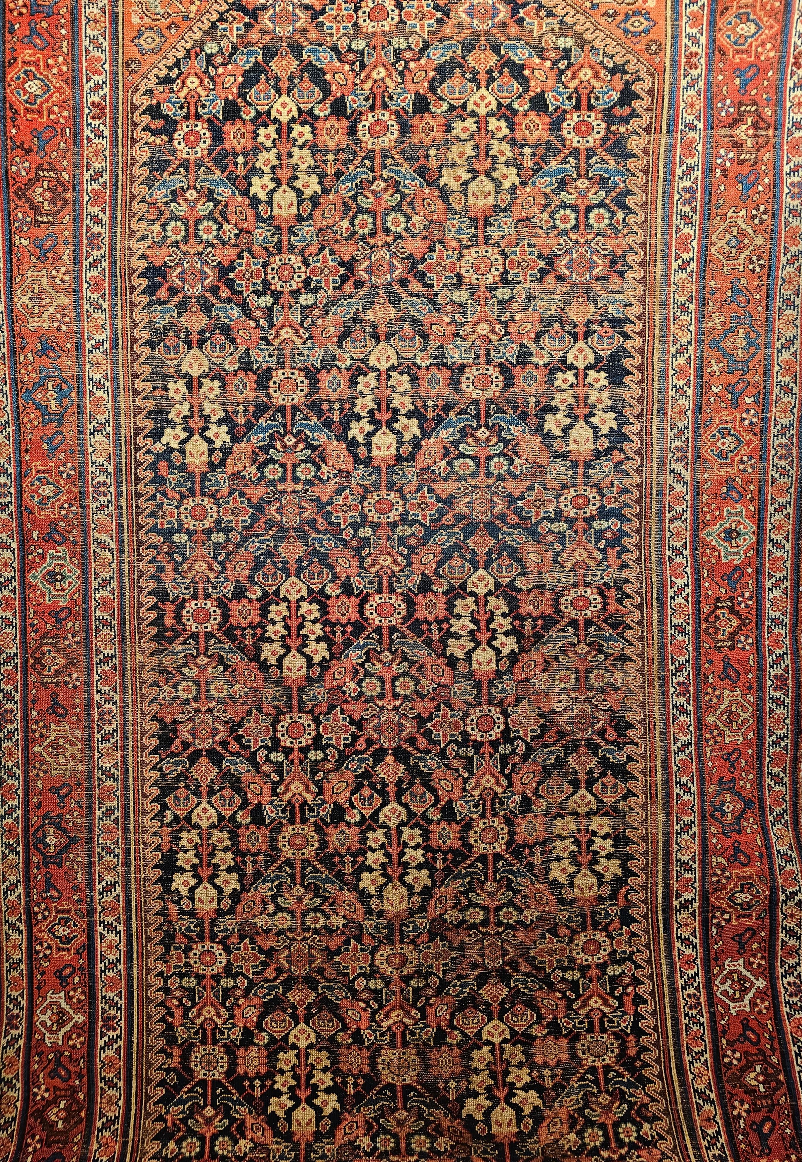 Wool 19th Century Persian Malayer in an All Over Pattern in Navy Blue, Red, Ivory For Sale