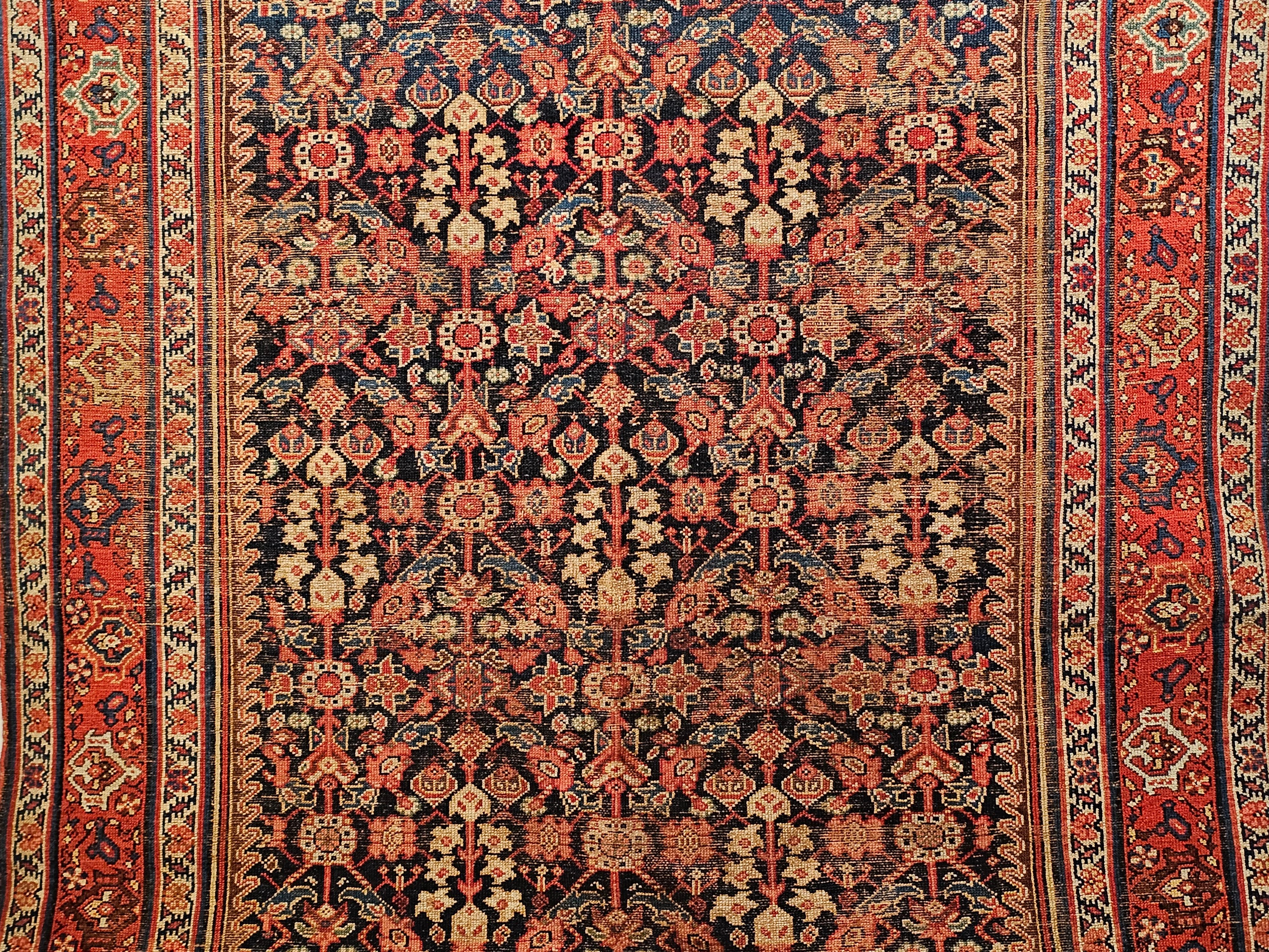 19th Century Persian Malayer in an All Over Pattern in Navy Blue, Red, Ivory For Sale 1