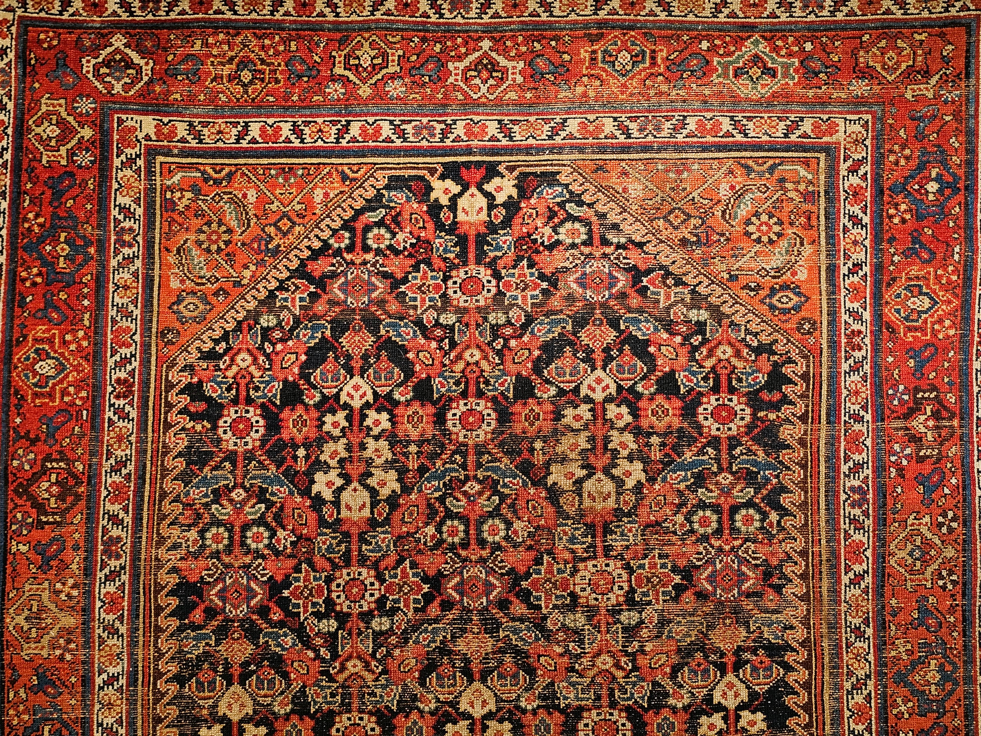 19th Century Persian Malayer in an All Over Pattern in Navy Blue, Red, Ivory In Good Condition For Sale In Barrington, IL