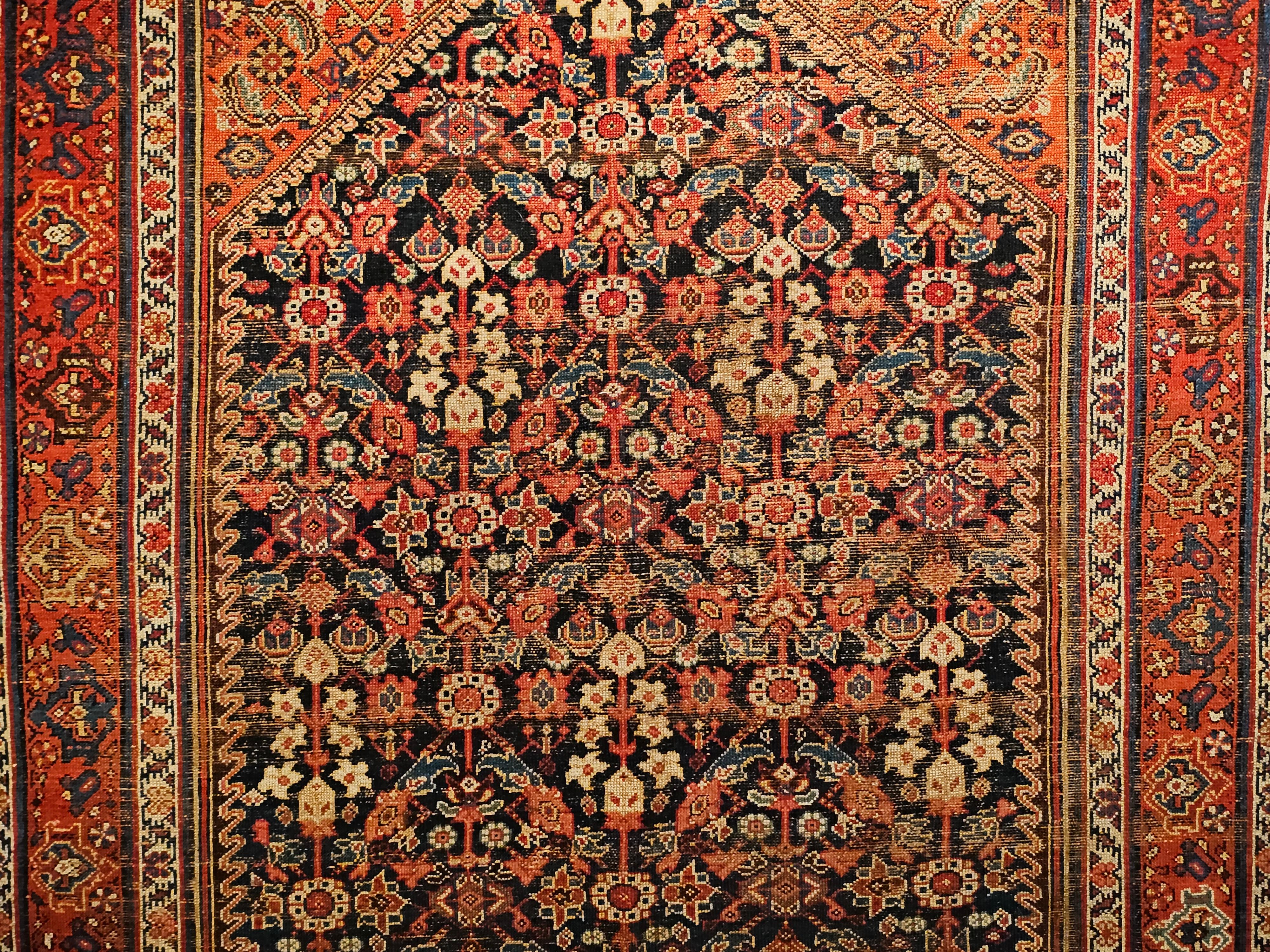 Hand-Knotted 19th Century Persian Malayer in an All Over Pattern in Navy Blue, Red, Ivory For Sale
