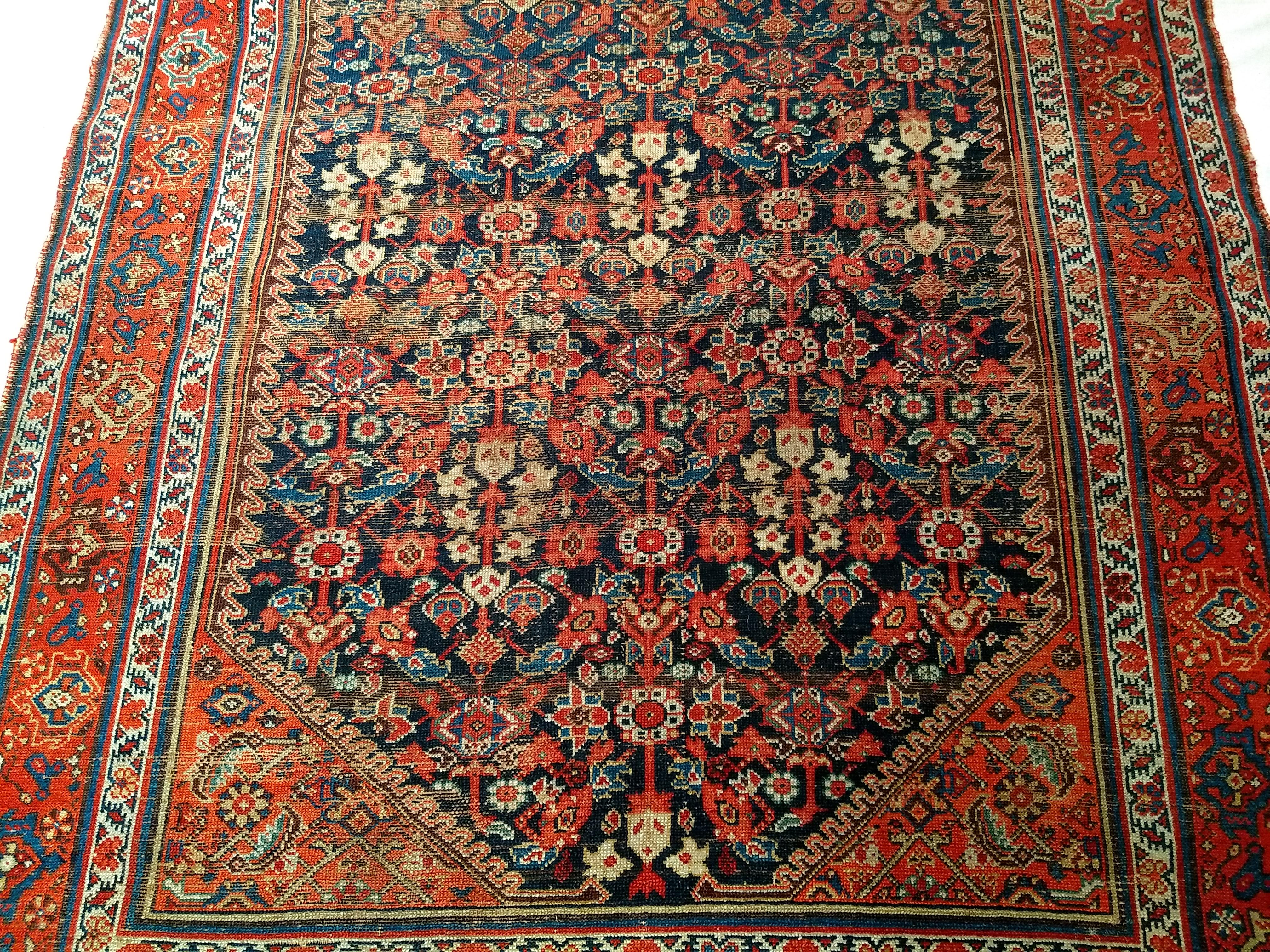 19th Century Persian Malayer in an All Over Pattern in Navy Blue, Red, Ivory For Sale 2