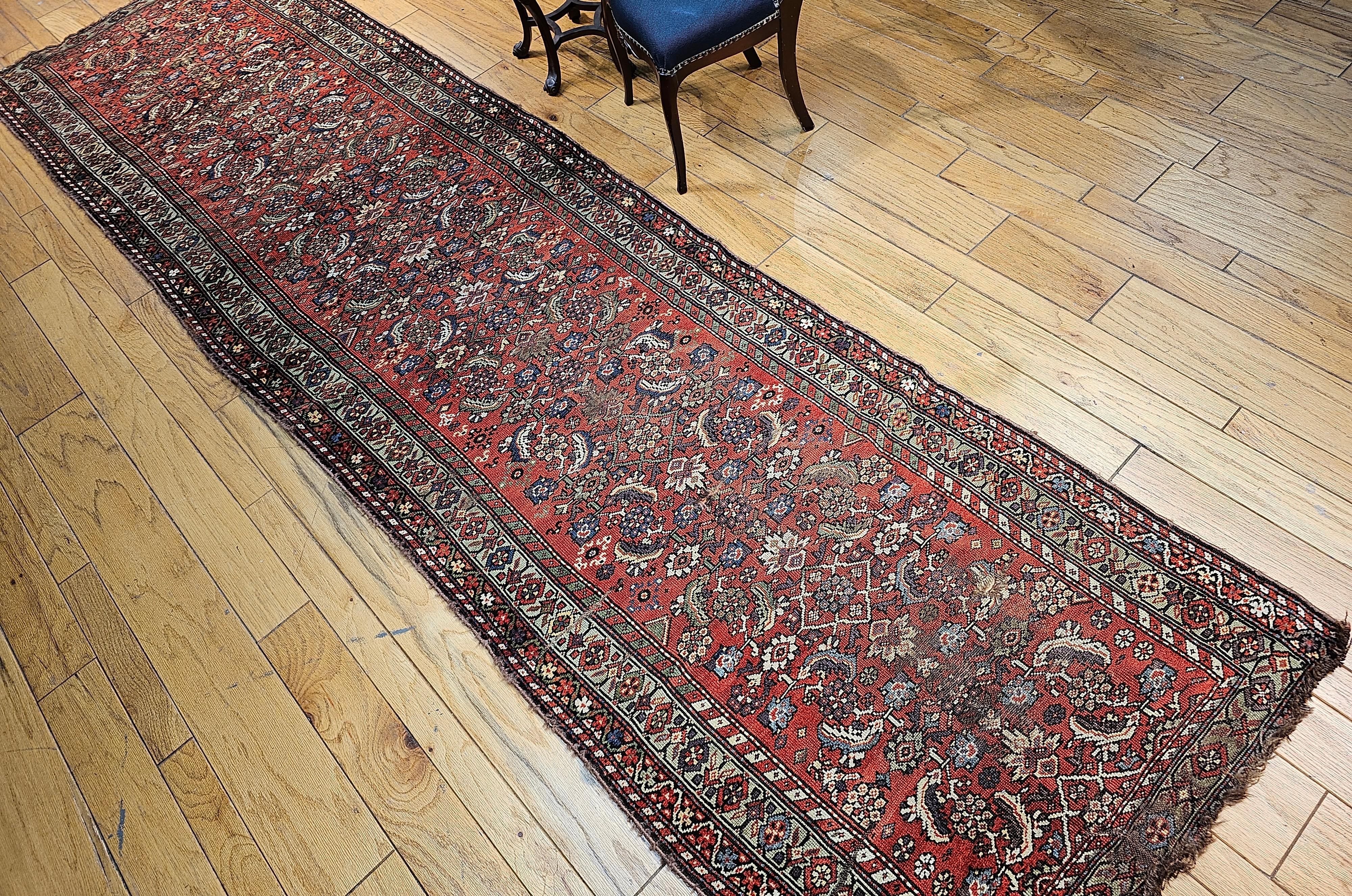 19th Century Persian Farahan Wide Runner in Allover Pattern in Red, Green, Blue For Sale 6
