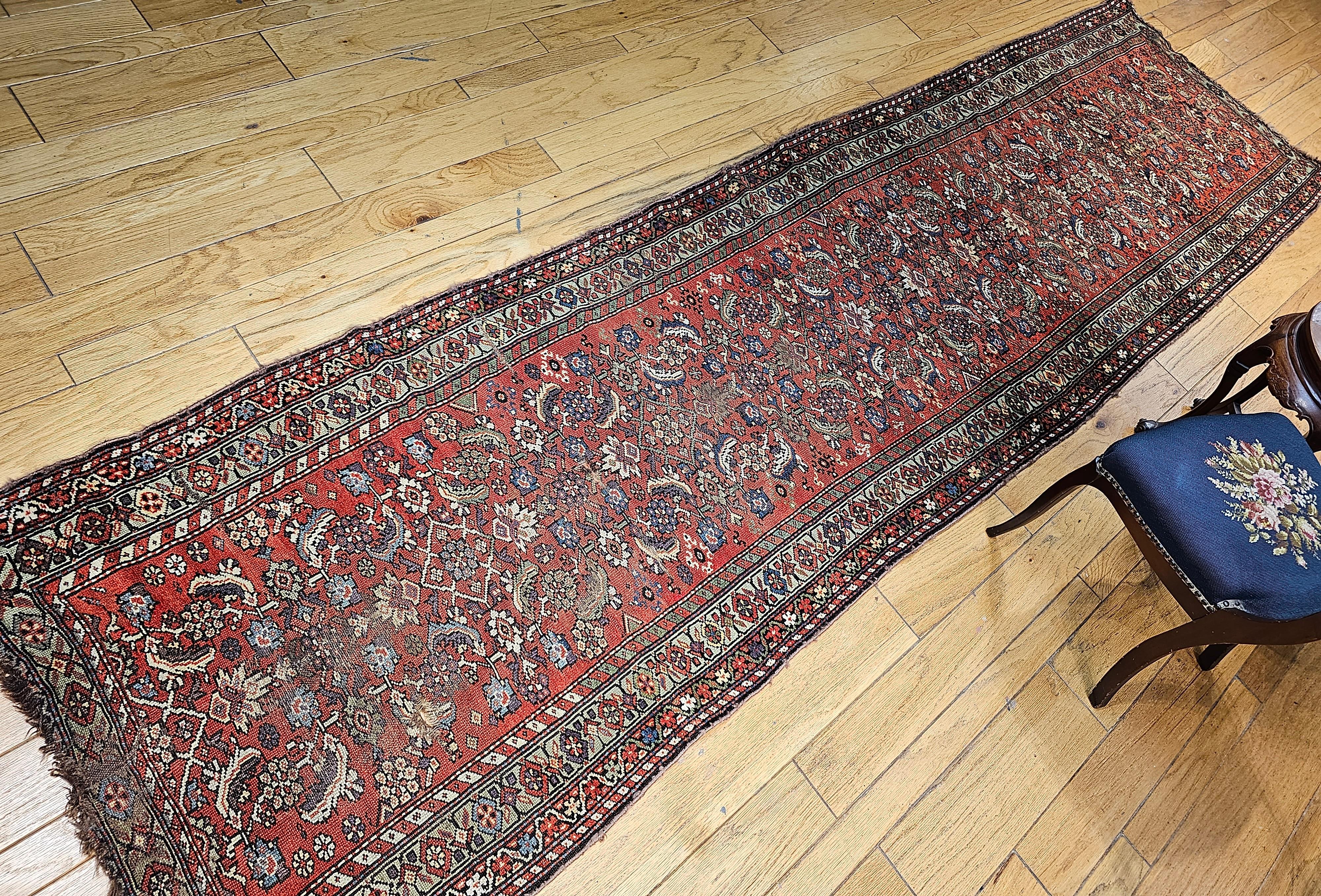 19th Century Persian Farahan Wide Runner in Allover Pattern in Red, Green, Blue For Sale 7
