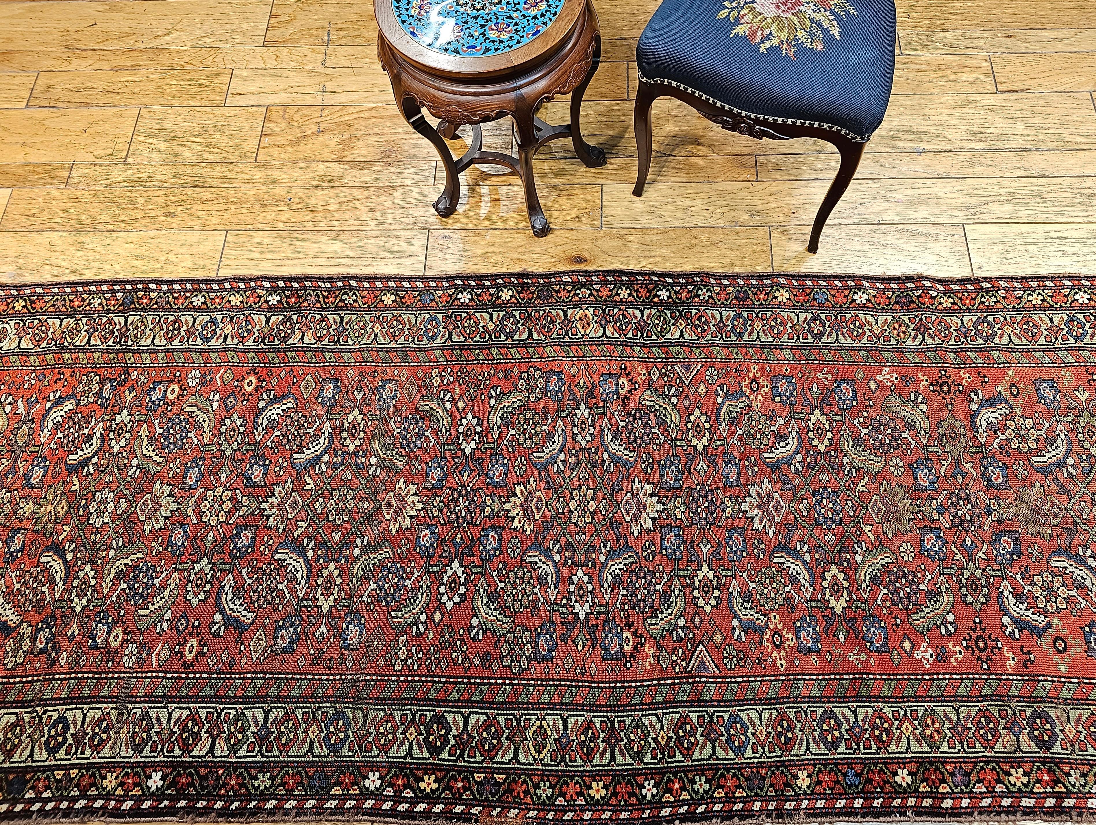 19th Century Persian Farahan Wide Runner in Allover Pattern in Red, Green, Blue For Sale 8