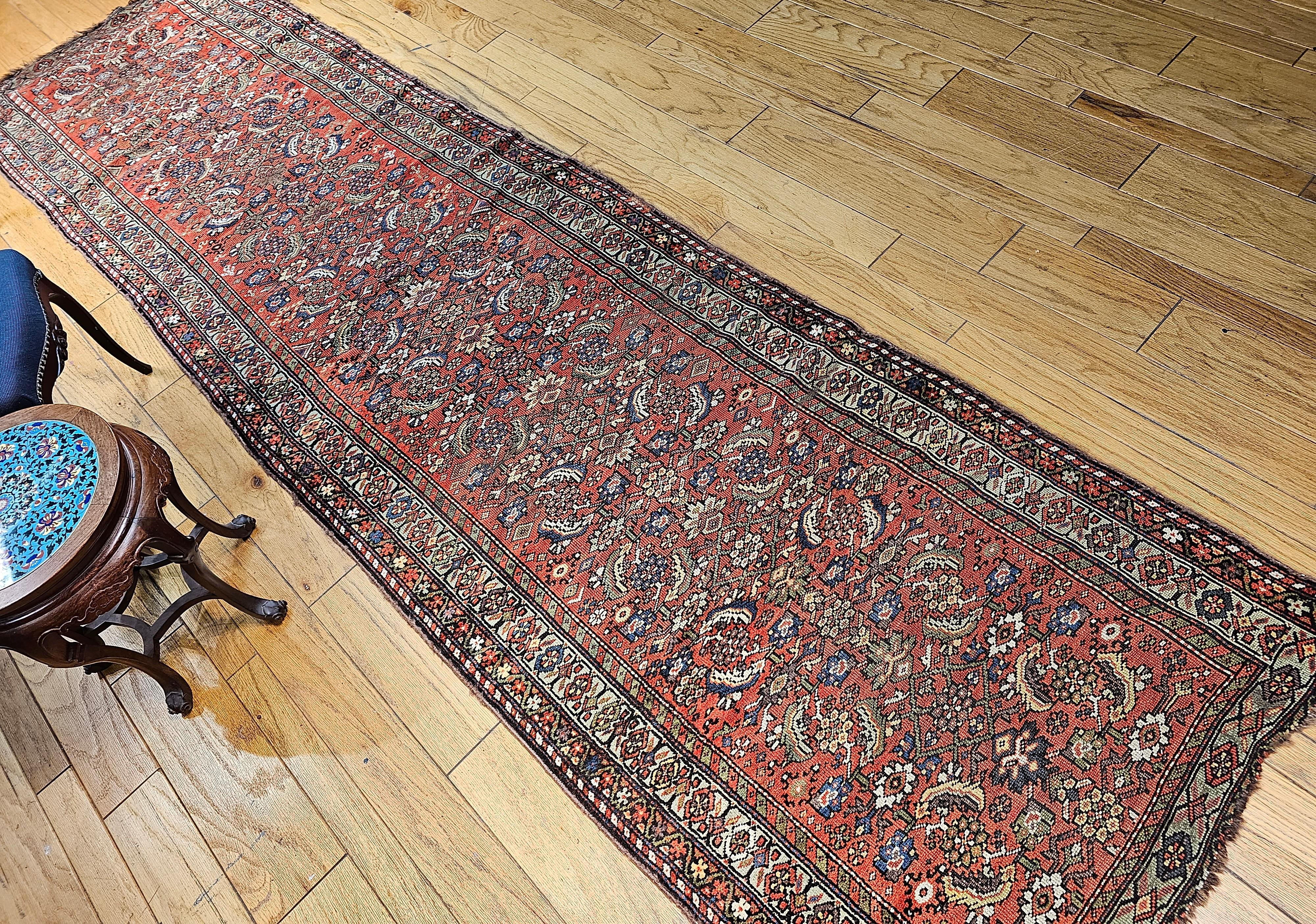 19th Century Persian Farahan Wide Runner in Allover Pattern in Red, Green, Blue For Sale 9