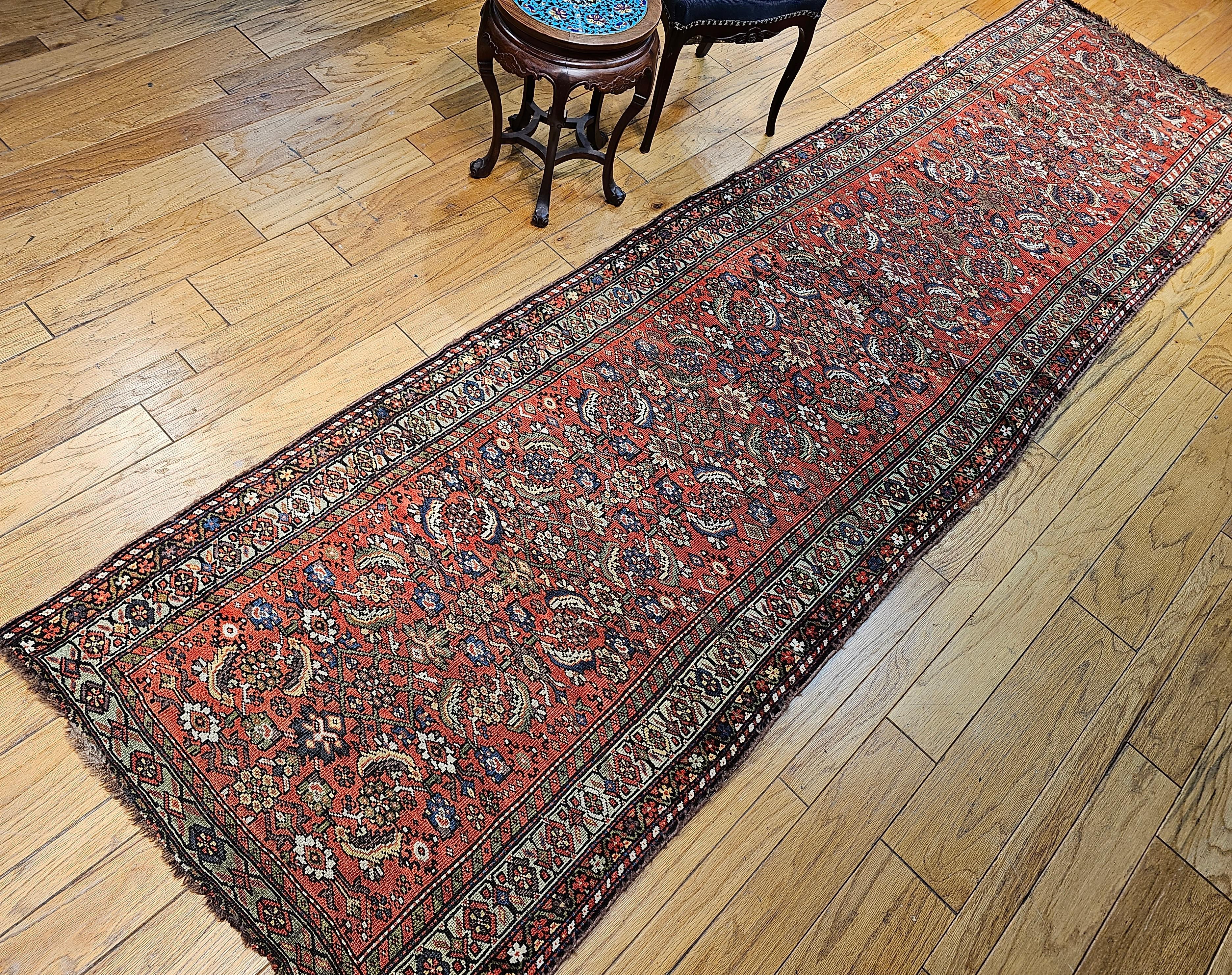 19th Century Persian Farahan Wide Runner in Allover Pattern in Red, Green, Blue For Sale 10