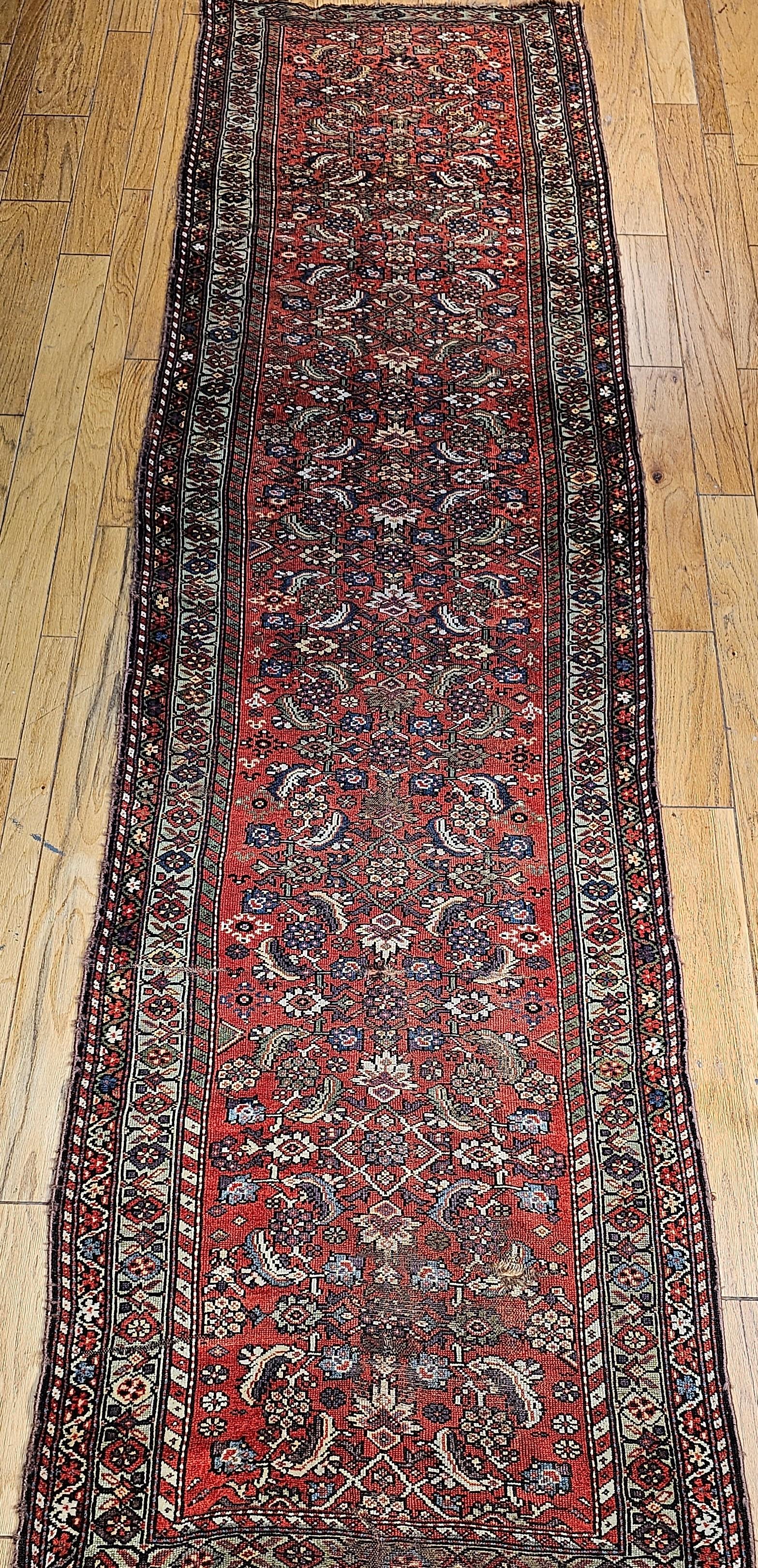 19th Century Persian Farahan Wide Runner in Allover Pattern in Red, Green, Blue For Sale 11