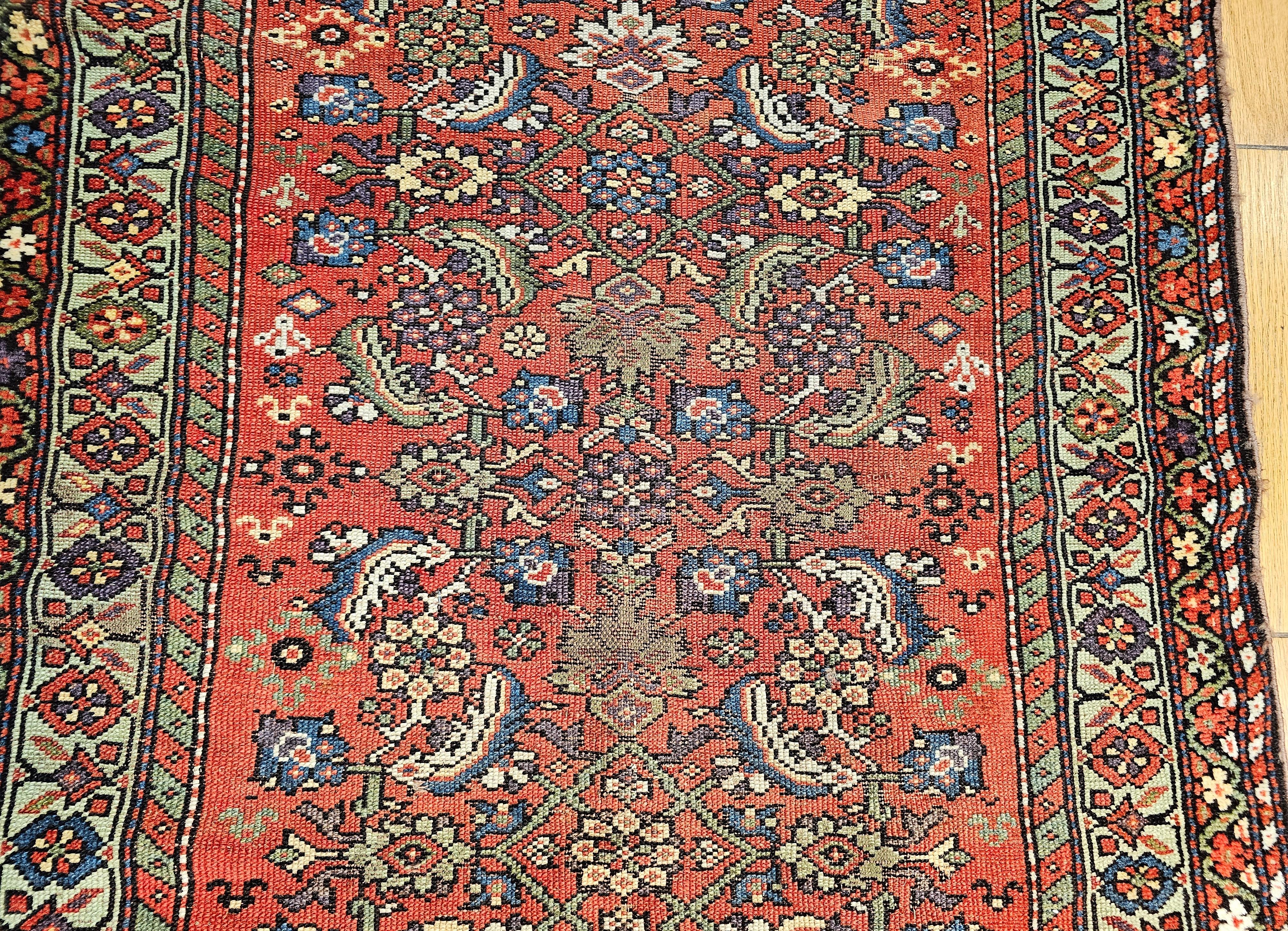 19th Century Persian Farahan Wide Runner in Allover Pattern in Red, Green, Blue In Good Condition For Sale In Barrington, IL