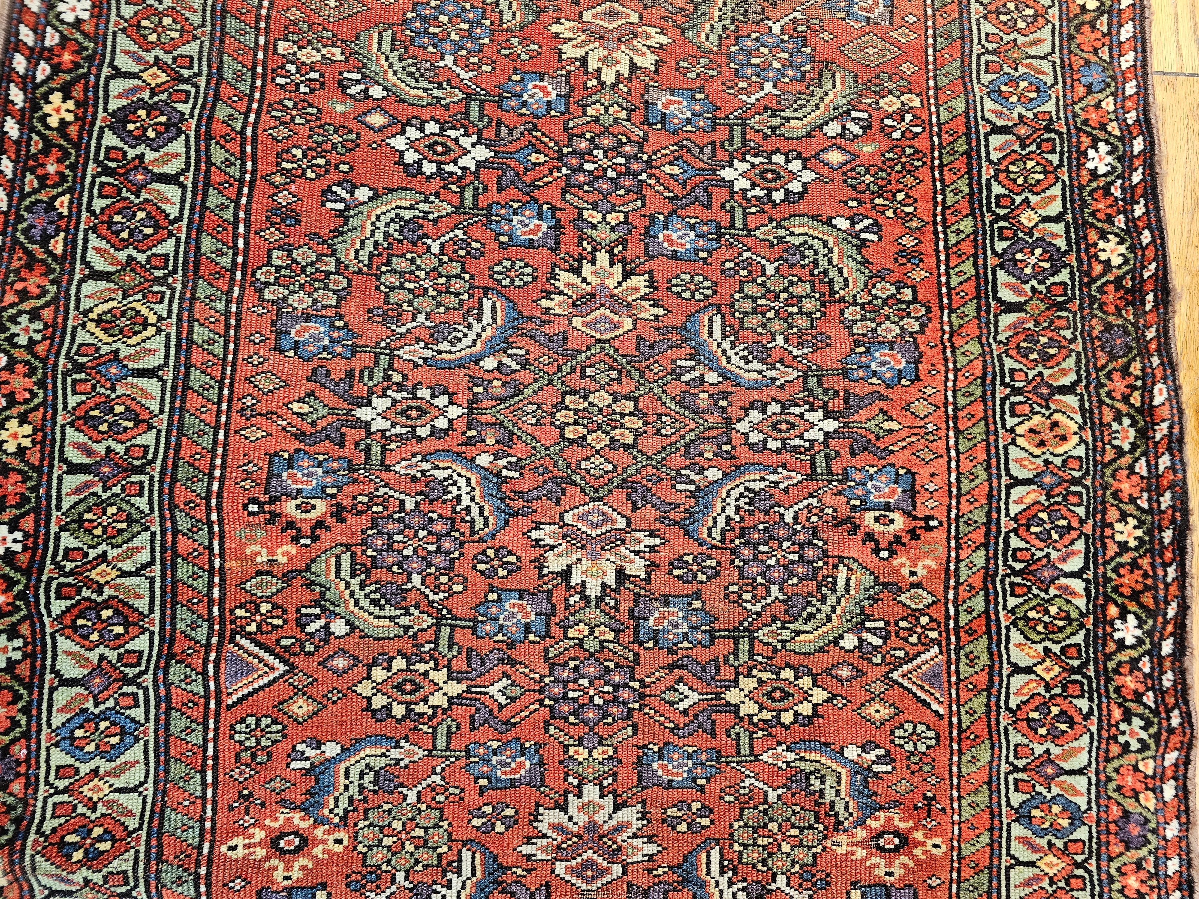 Wool 19th Century Persian Farahan Wide Runner in Allover Pattern in Red, Green, Blue For Sale