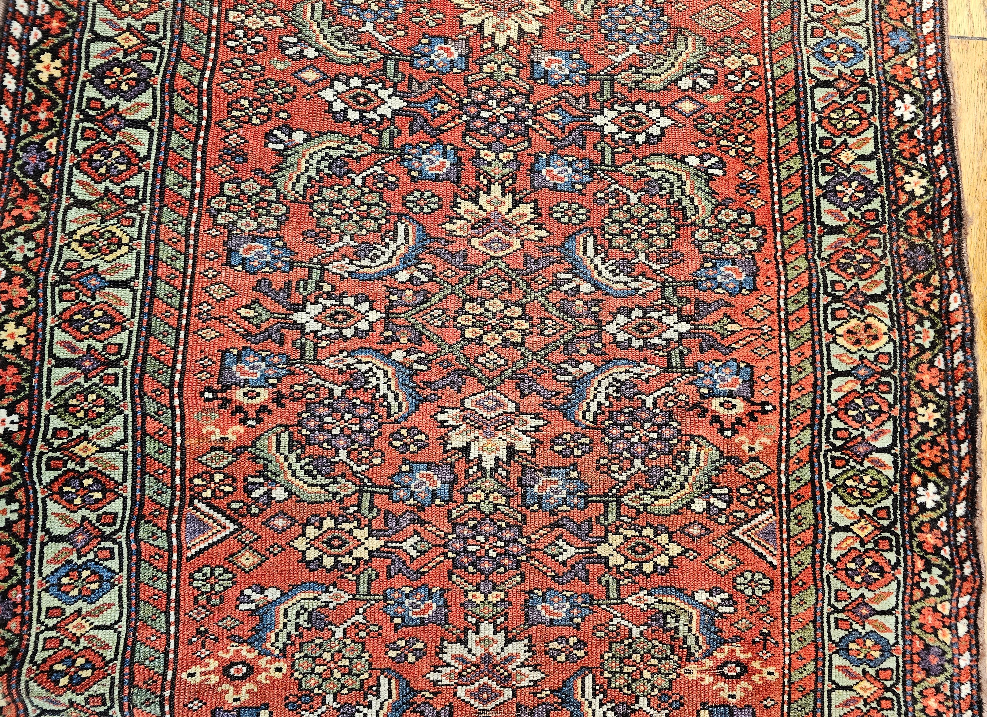 19th Century Persian Farahan Wide Runner in Allover Pattern in Red, Green, Blue For Sale 1