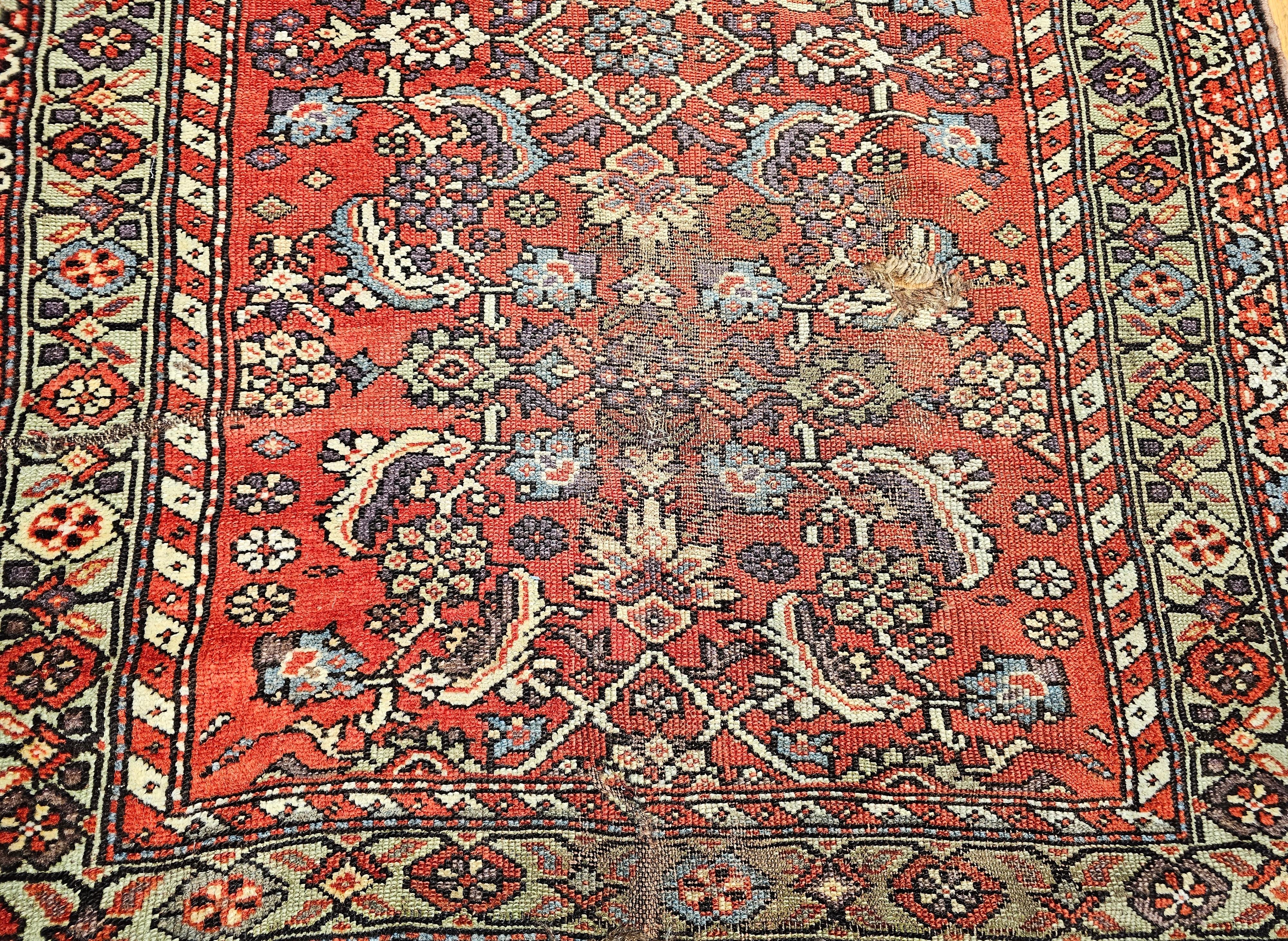 19th Century Persian Farahan Wide Runner in Allover Pattern in Red, Green, Blue For Sale 2