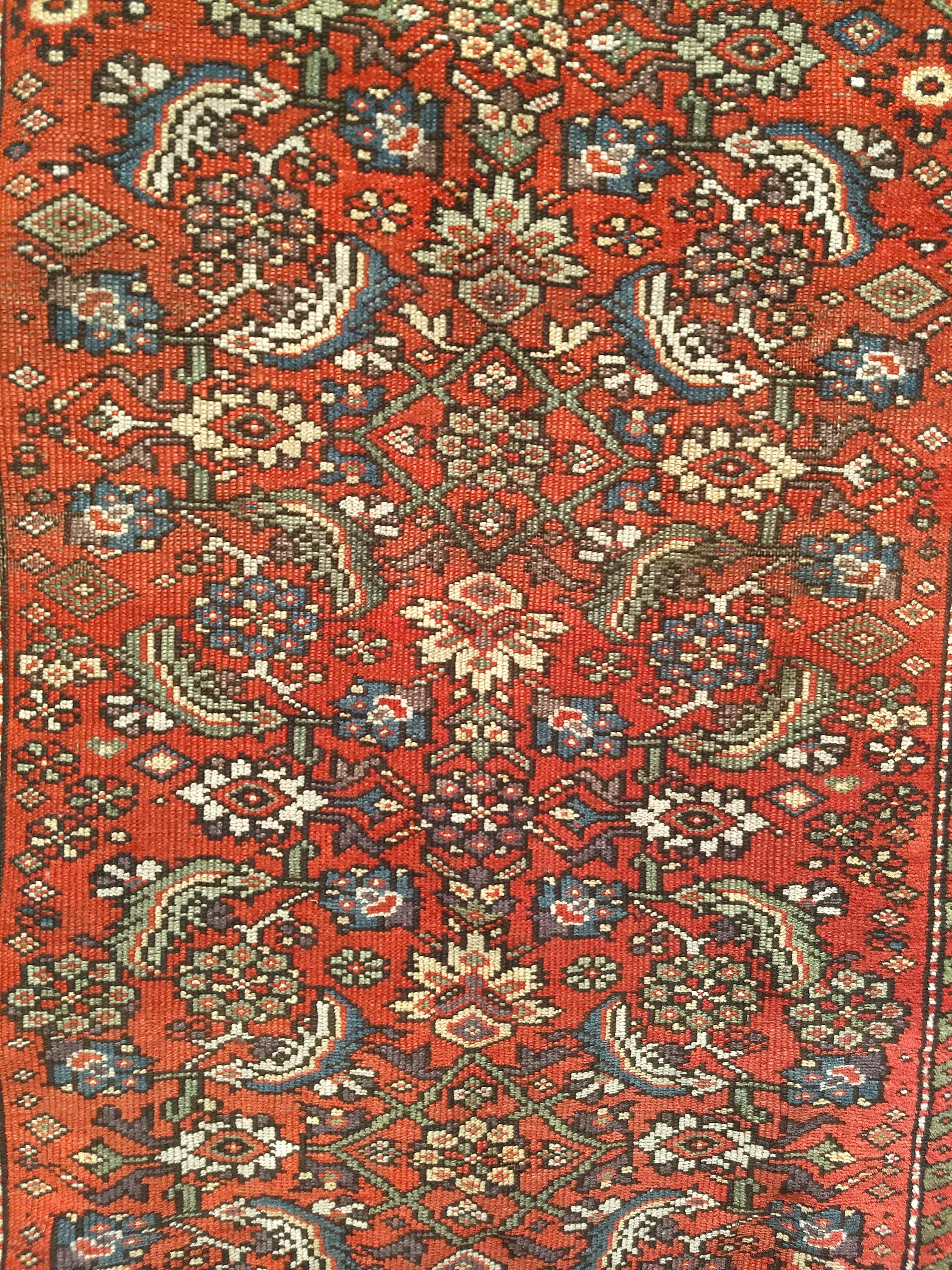 19th Century Persian Farahan Wide Runner in Allover Pattern in Red, Green, Blue For Sale 3