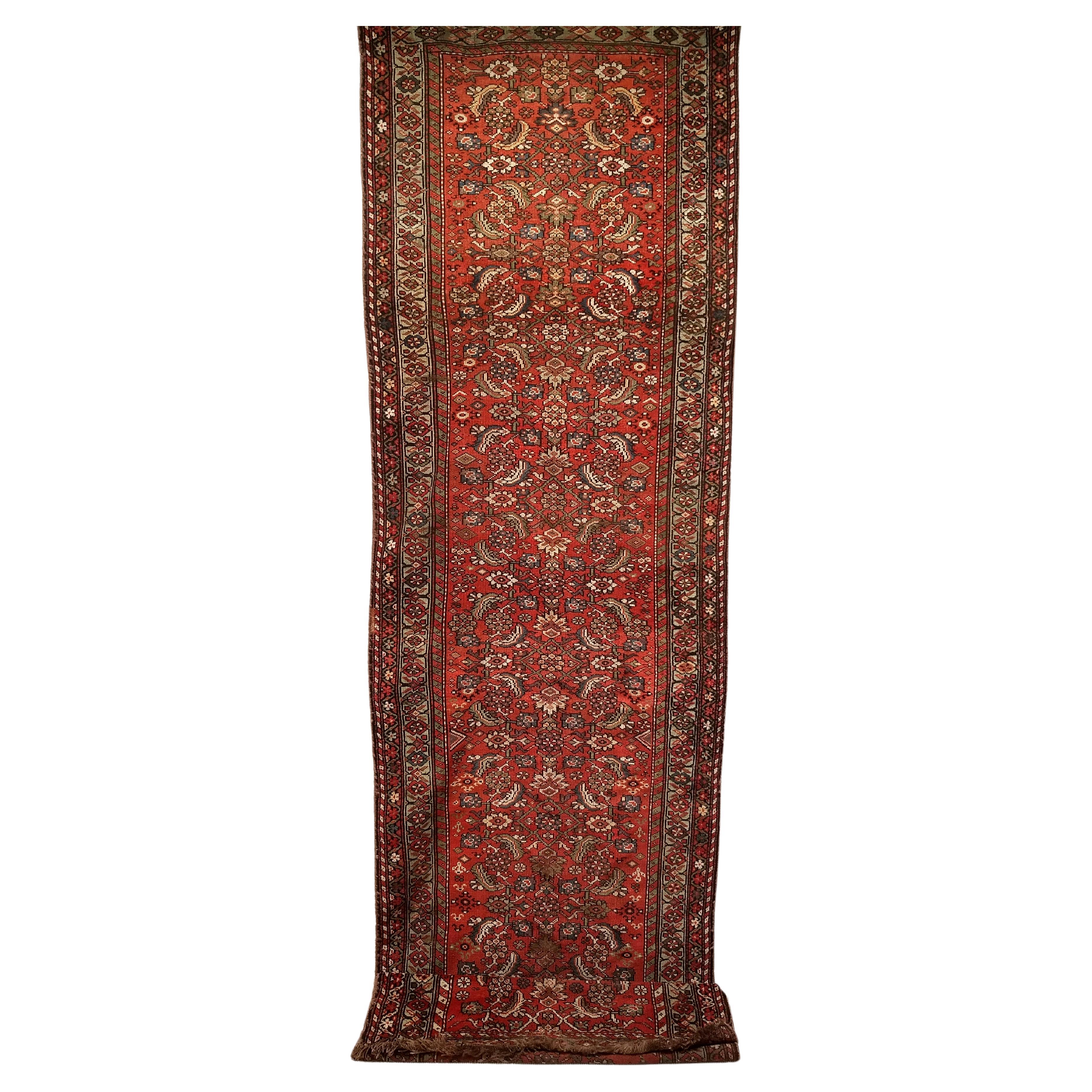 19th Century Persian Farahan Wide Runner in Allover Pattern in Red, Green, Blue For Sale