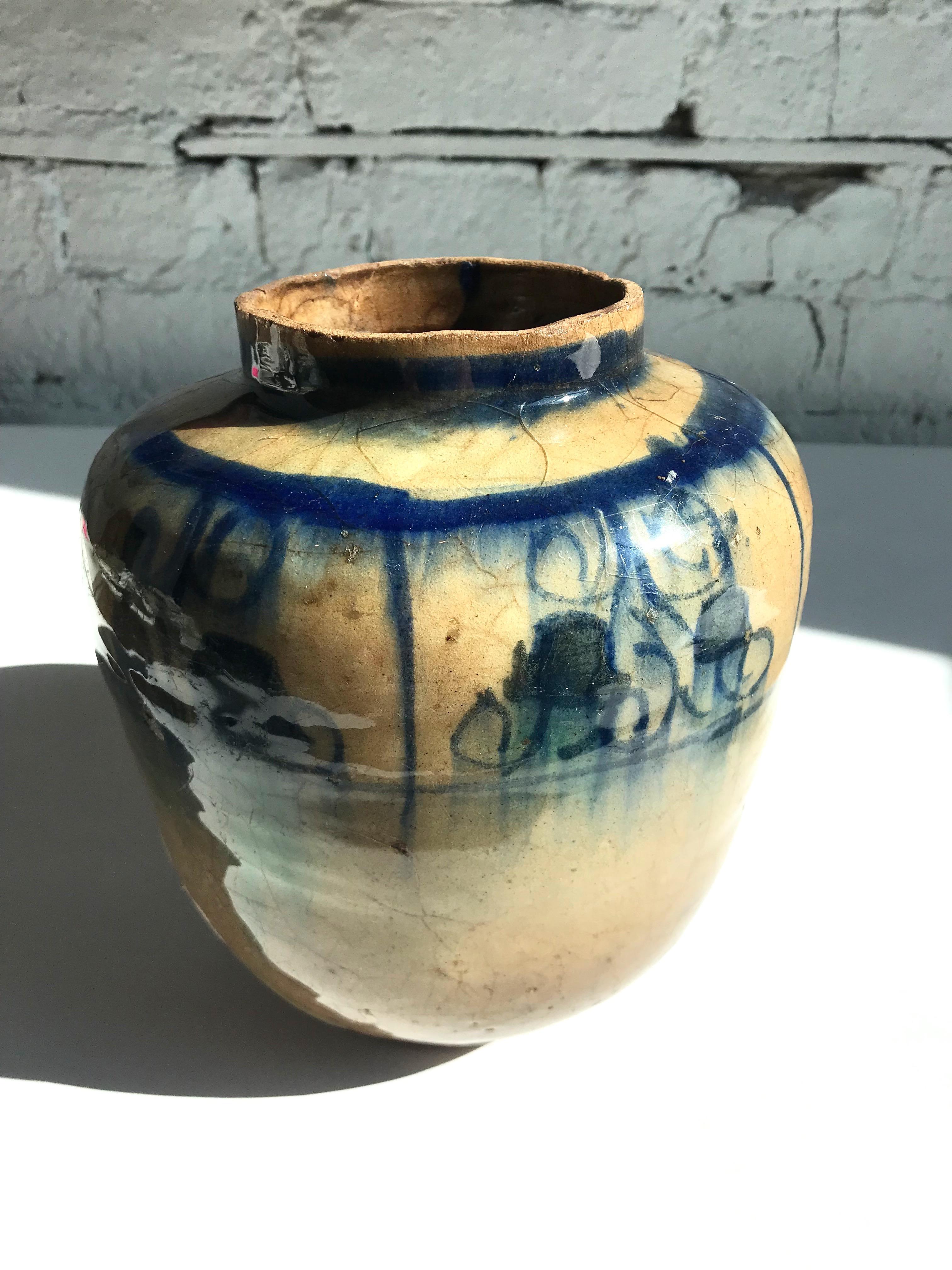 19th Century Persian Glazed and Painted Ceramic Vase 3