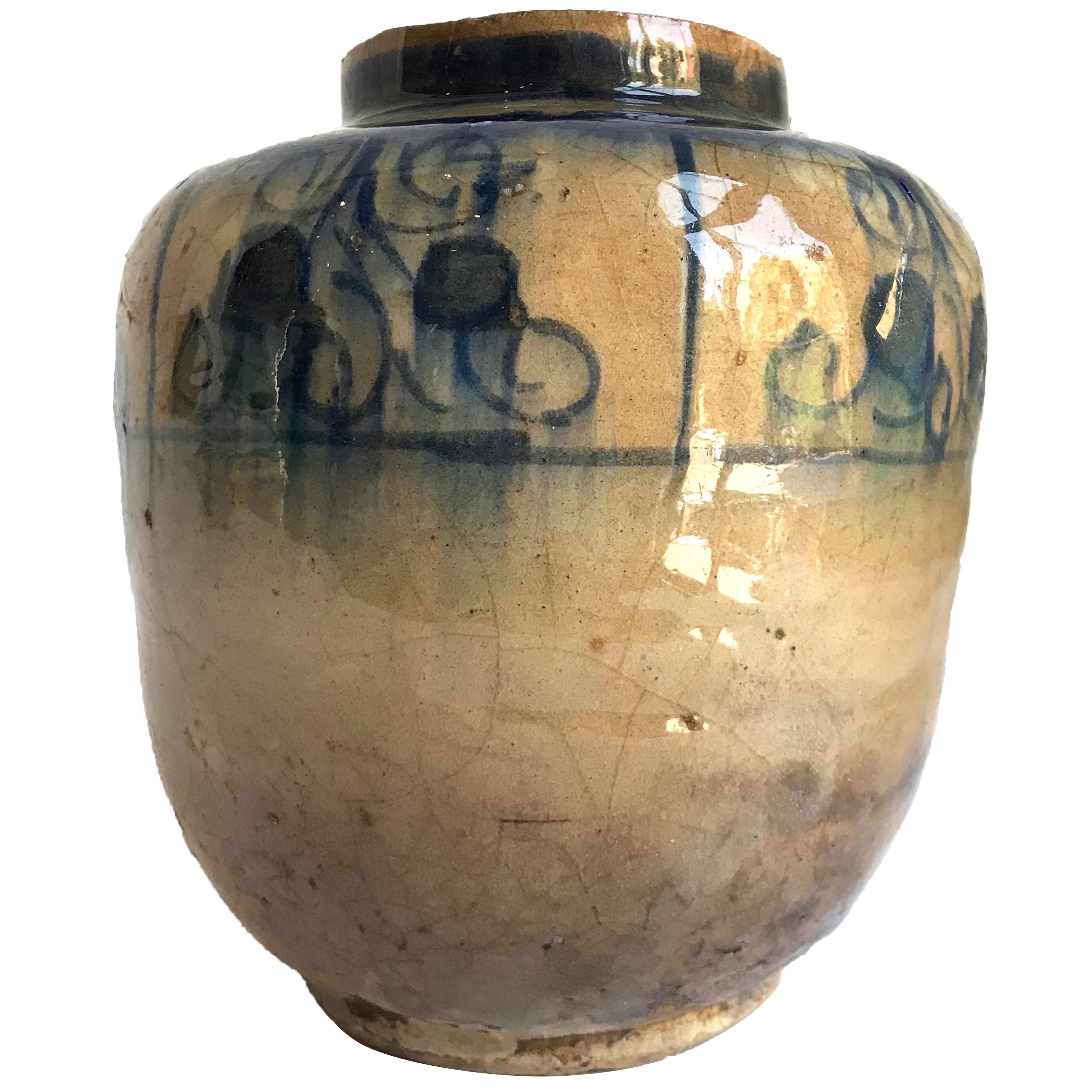 19th Century Persian Glazed and Painted Ceramic Vase