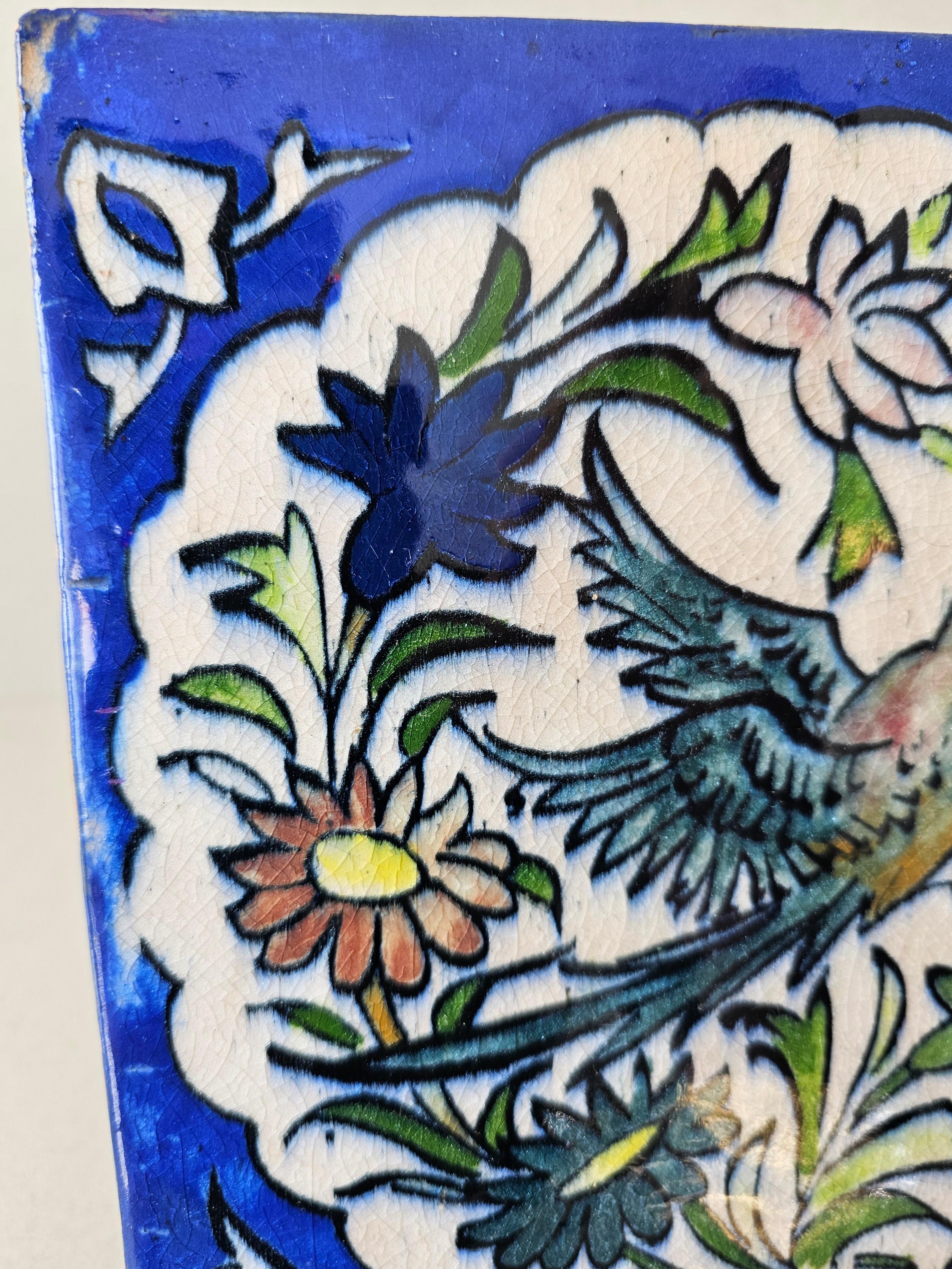 19th Century Persian Hand Painted Ceramic Wall Tile  For Sale 3
