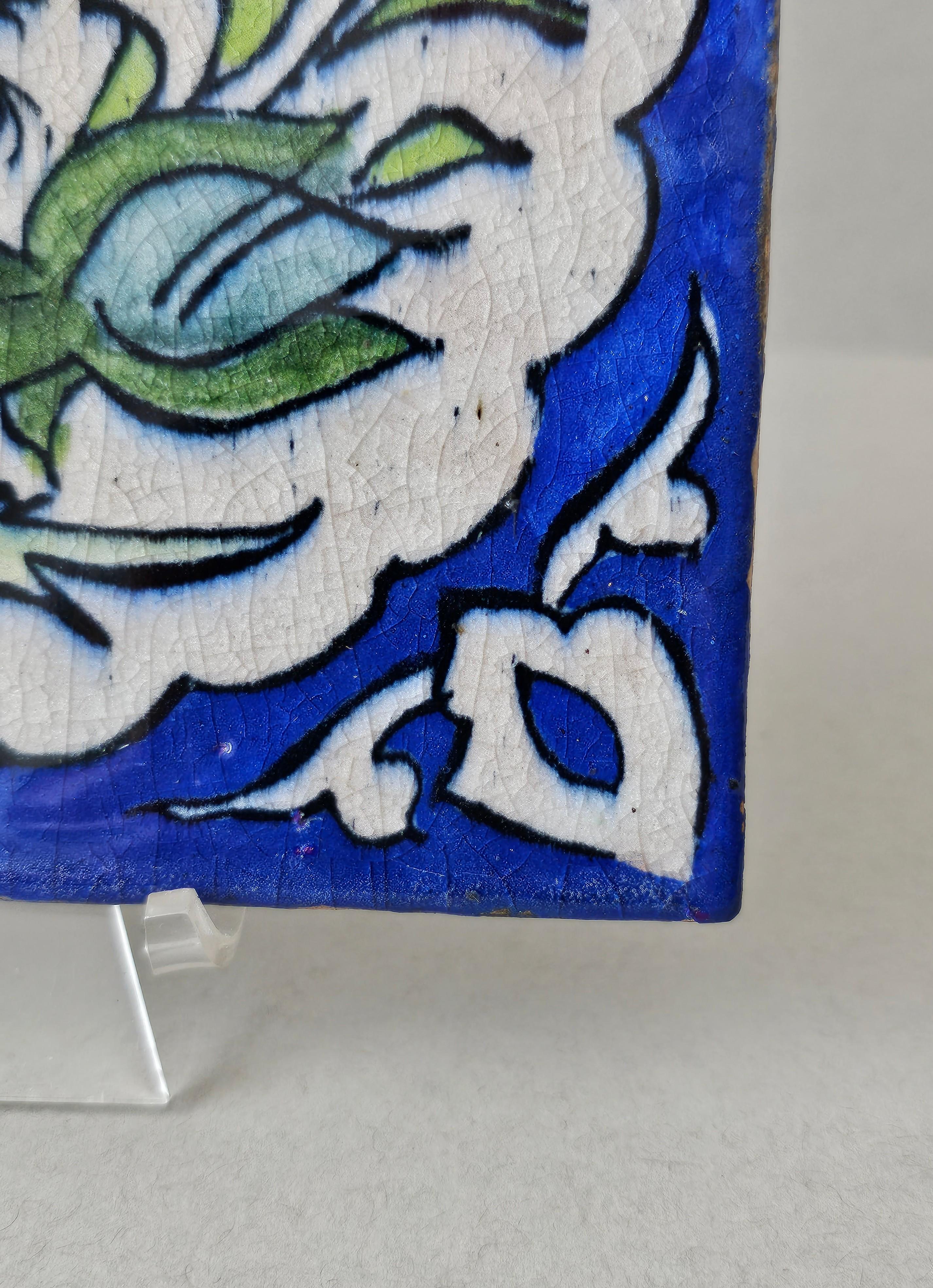19th Century Persian Hand Painted Ceramic Wall Tile  For Sale 5