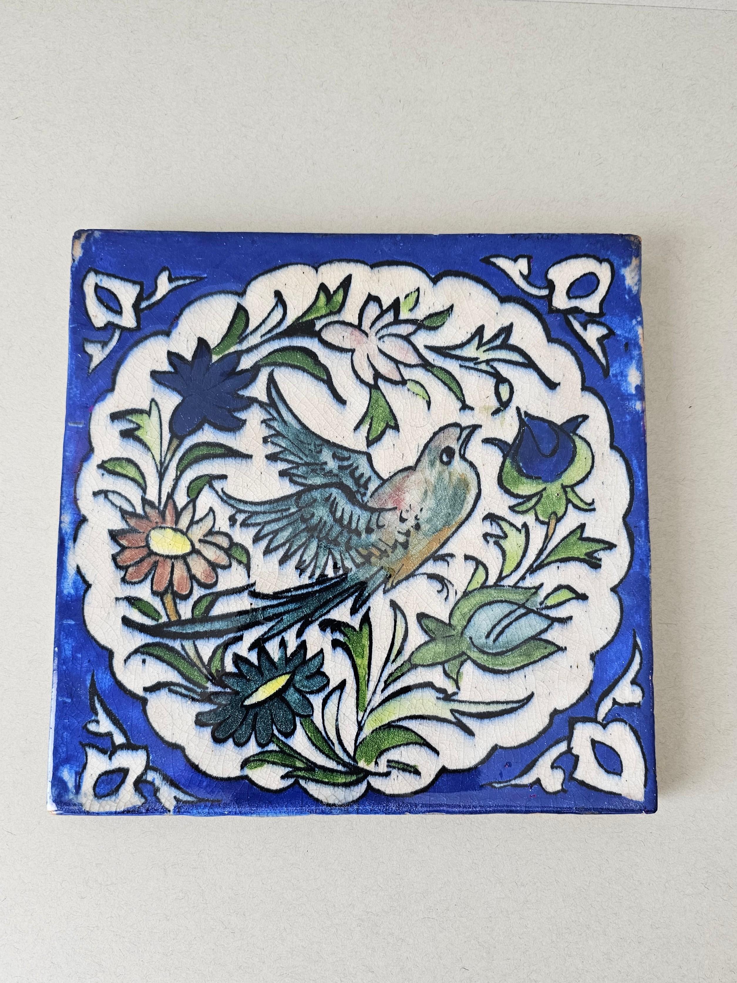 19th Century Persian Hand Painted Ceramic Wall Tile  For Sale 9