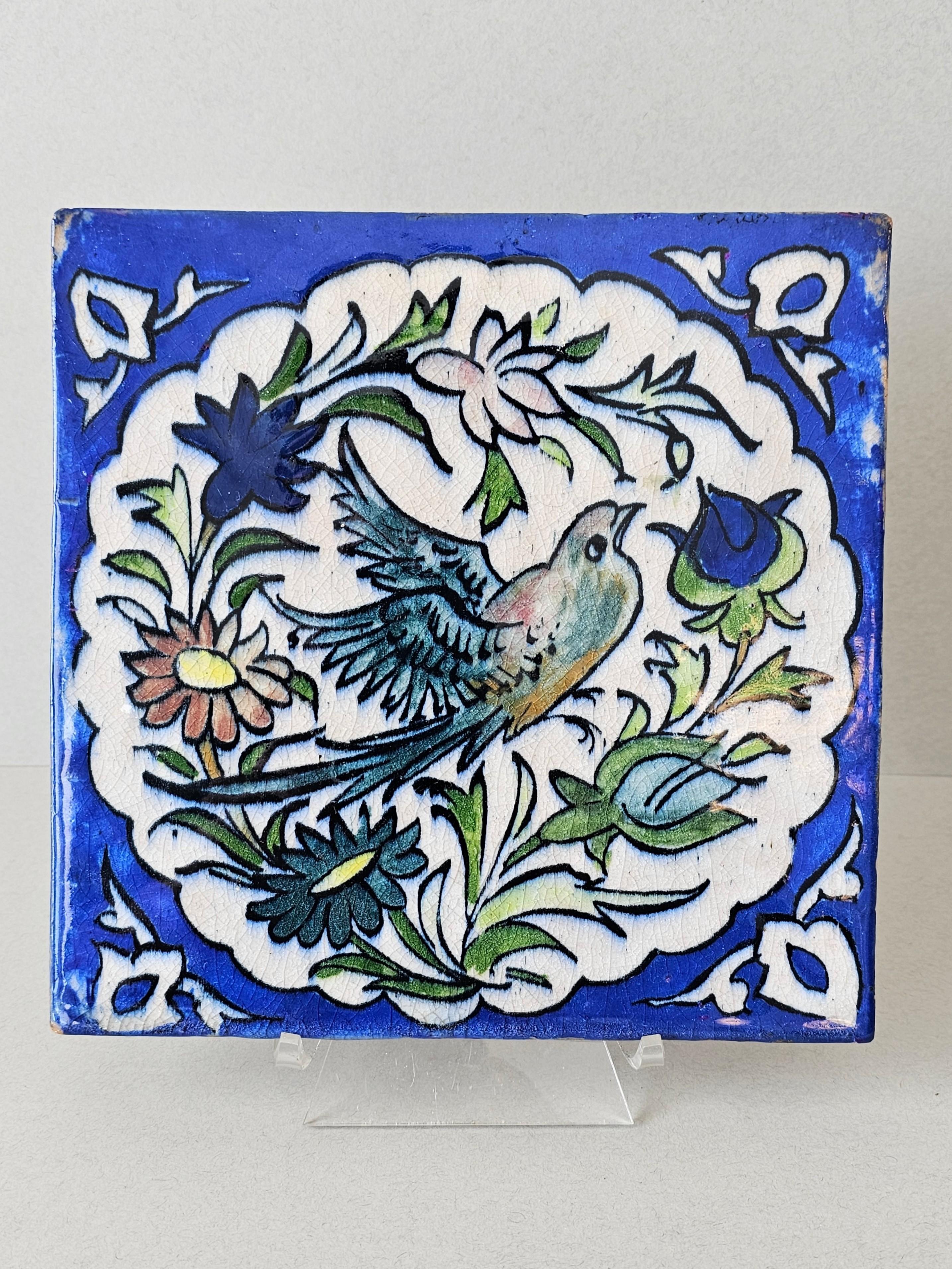 19th Century Persian Hand Painted Ceramic Wall Tile  For Sale 11