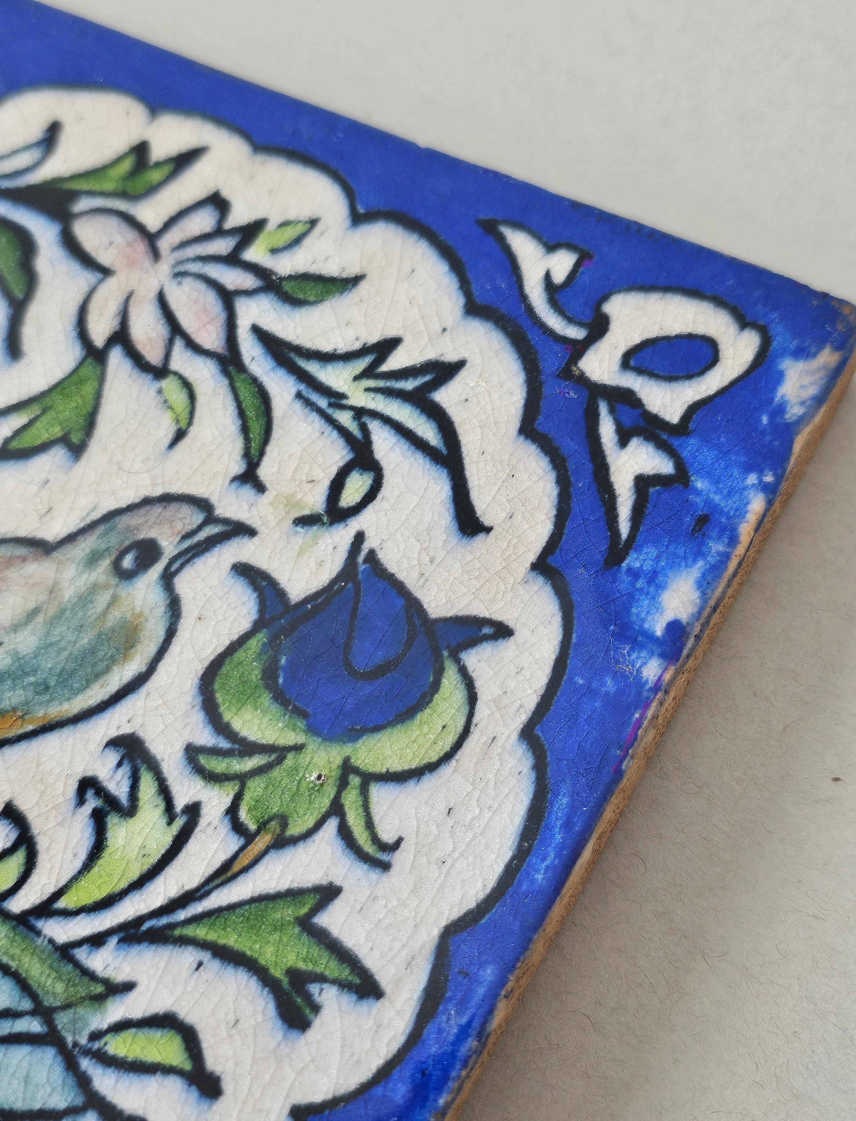 Hand-Crafted 19th Century Persian Hand Painted Ceramic Wall Tile  For Sale