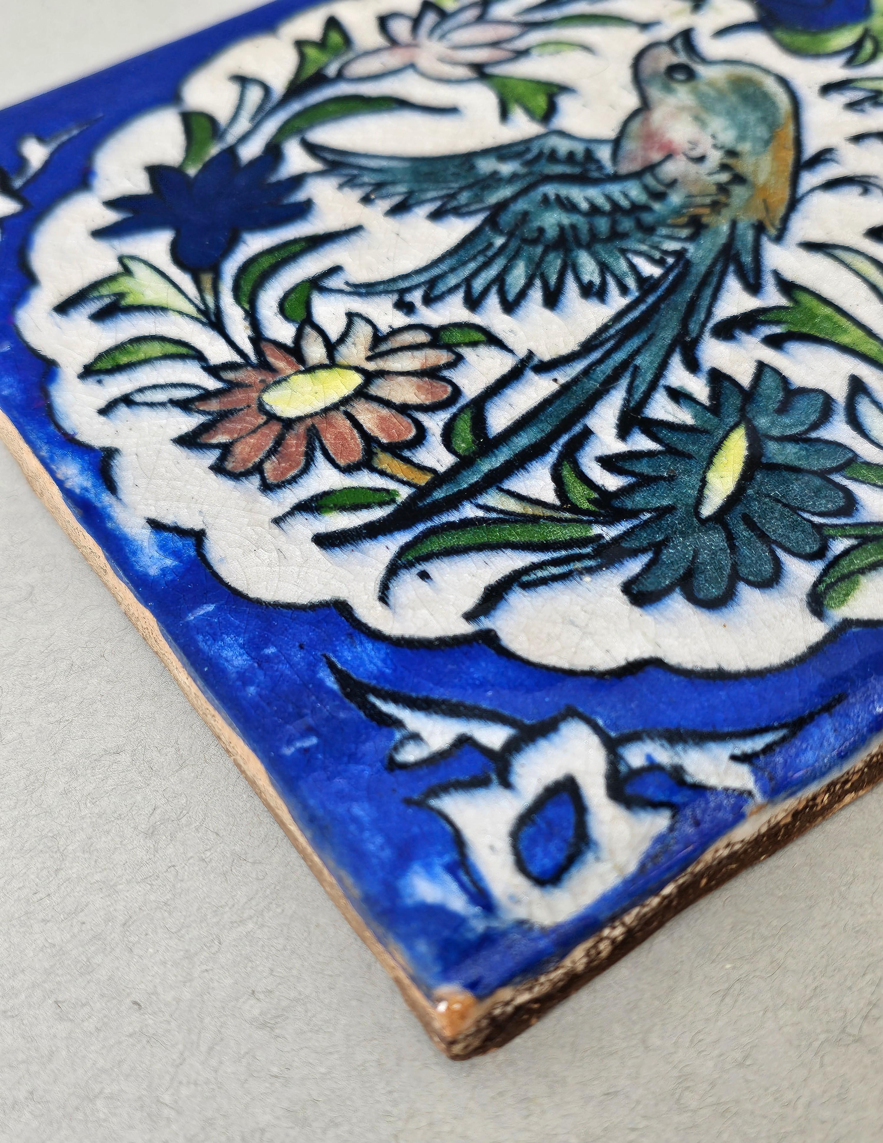 19th Century Persian Hand Painted Ceramic Wall Tile  For Sale 1