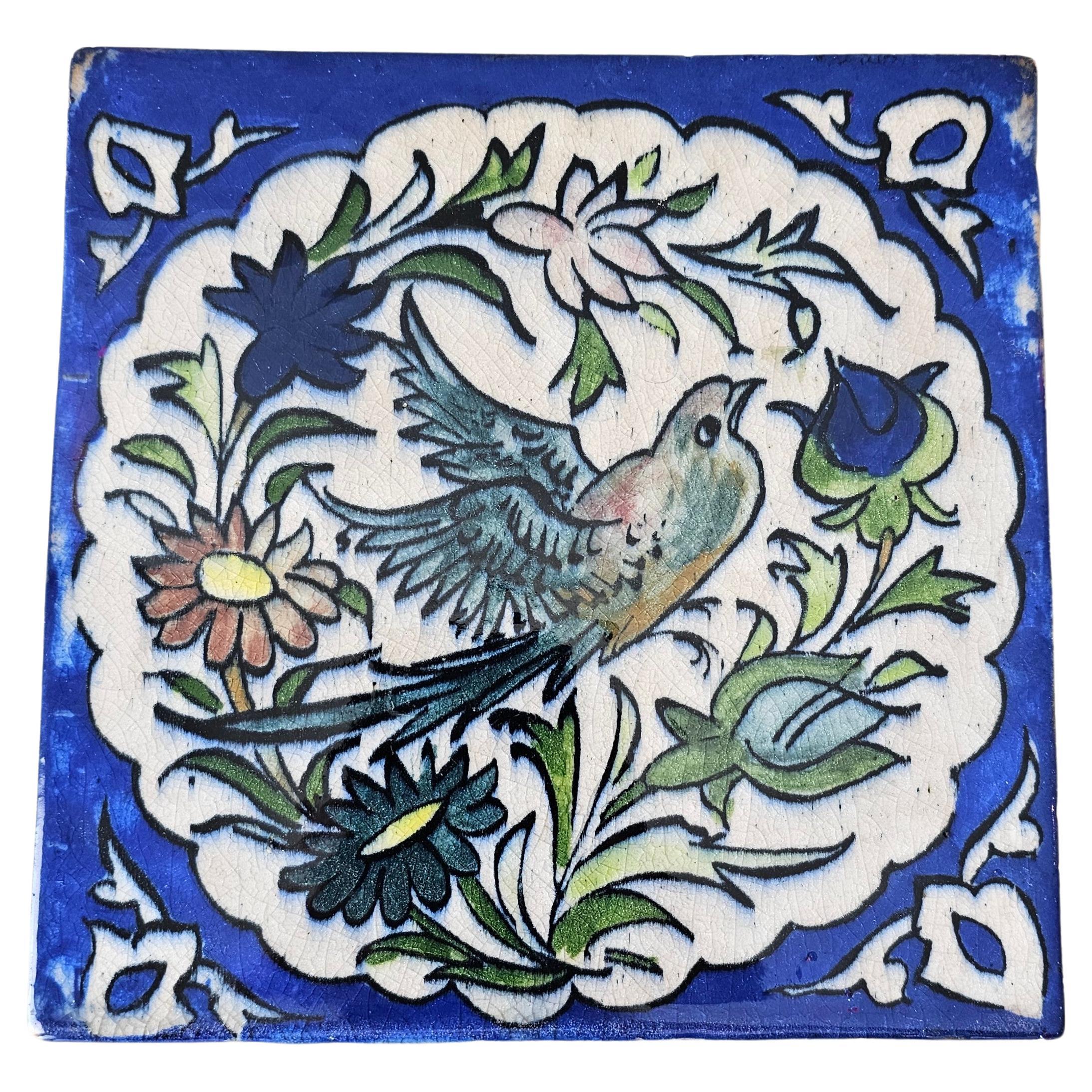 19th Century Persian Hand Painted Ceramic Wall Tile  For Sale