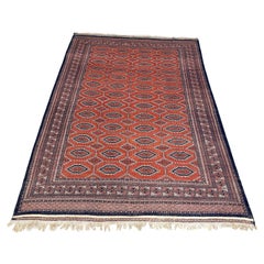 19th Century Persian Handwoven Rug in Red and Navy Wool
