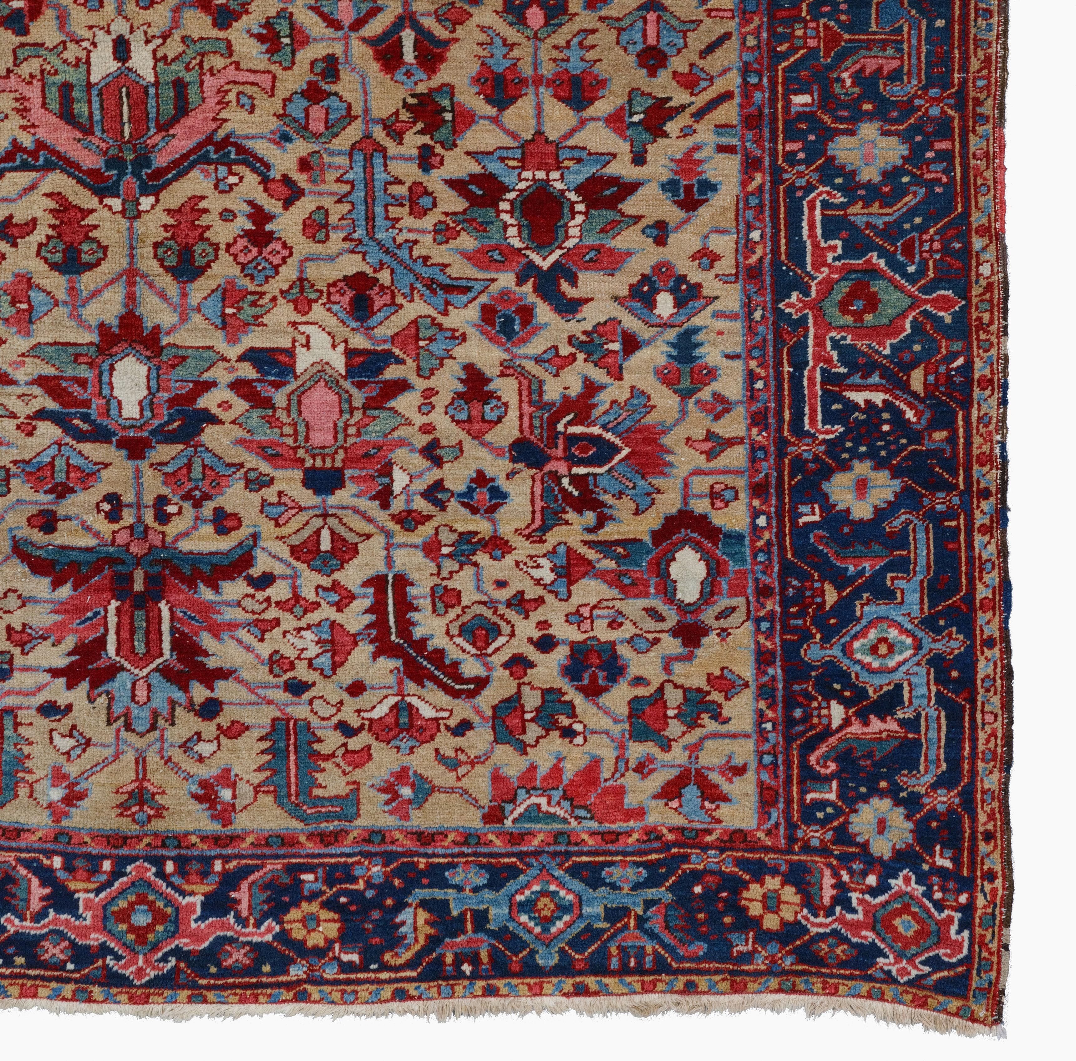 Hand-Knotted Antique Heriz Rug - 19th Century Persian Heriz Carpet For Sale