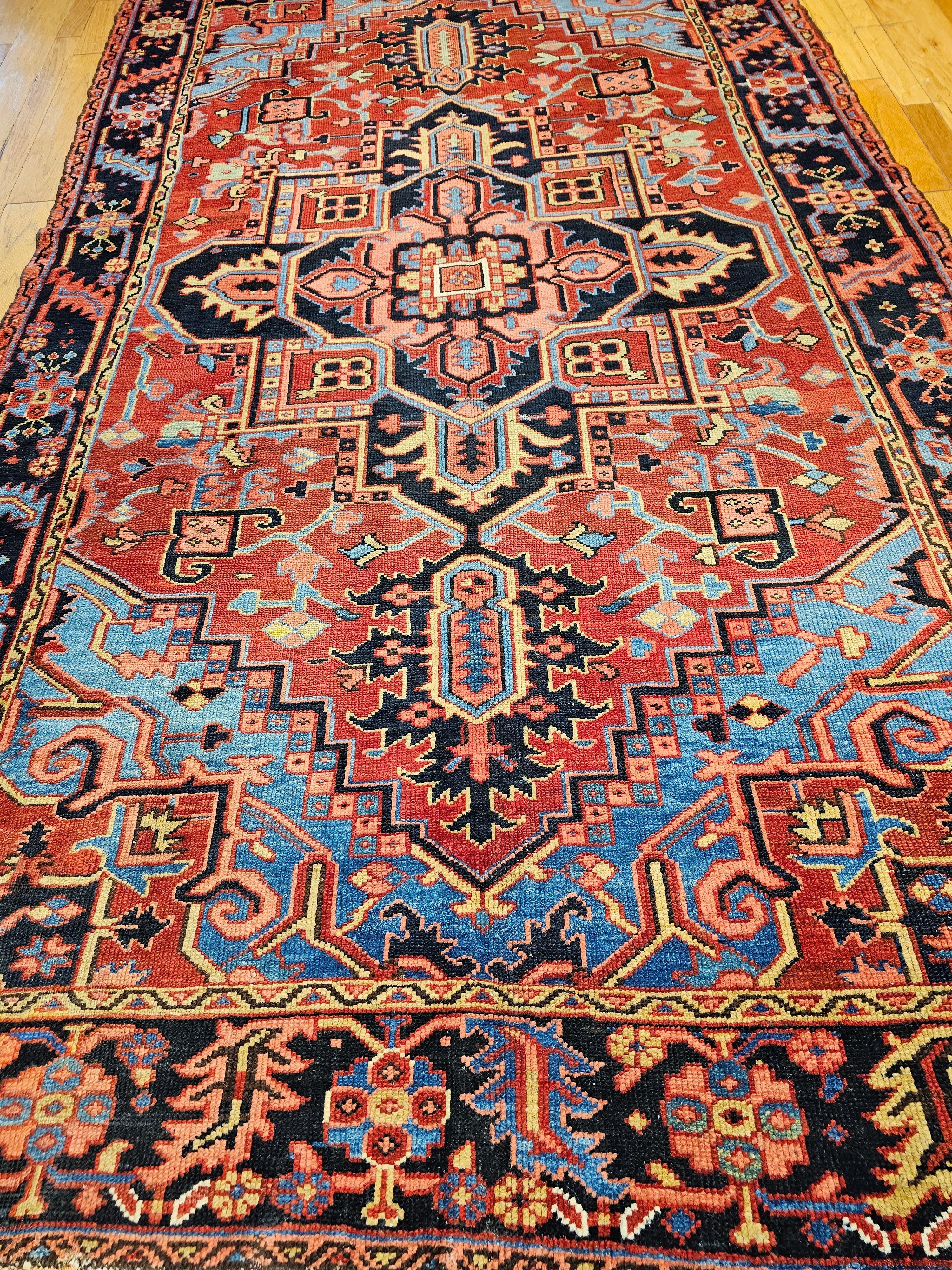 19th-Century Persian Heriz Serapi Gallery Rug in Rare Turquoise & Pastels For Sale 9