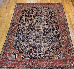 19th Century Persian Heriz Serapi Rug in Allover Pattern in Blue, Pink, Green