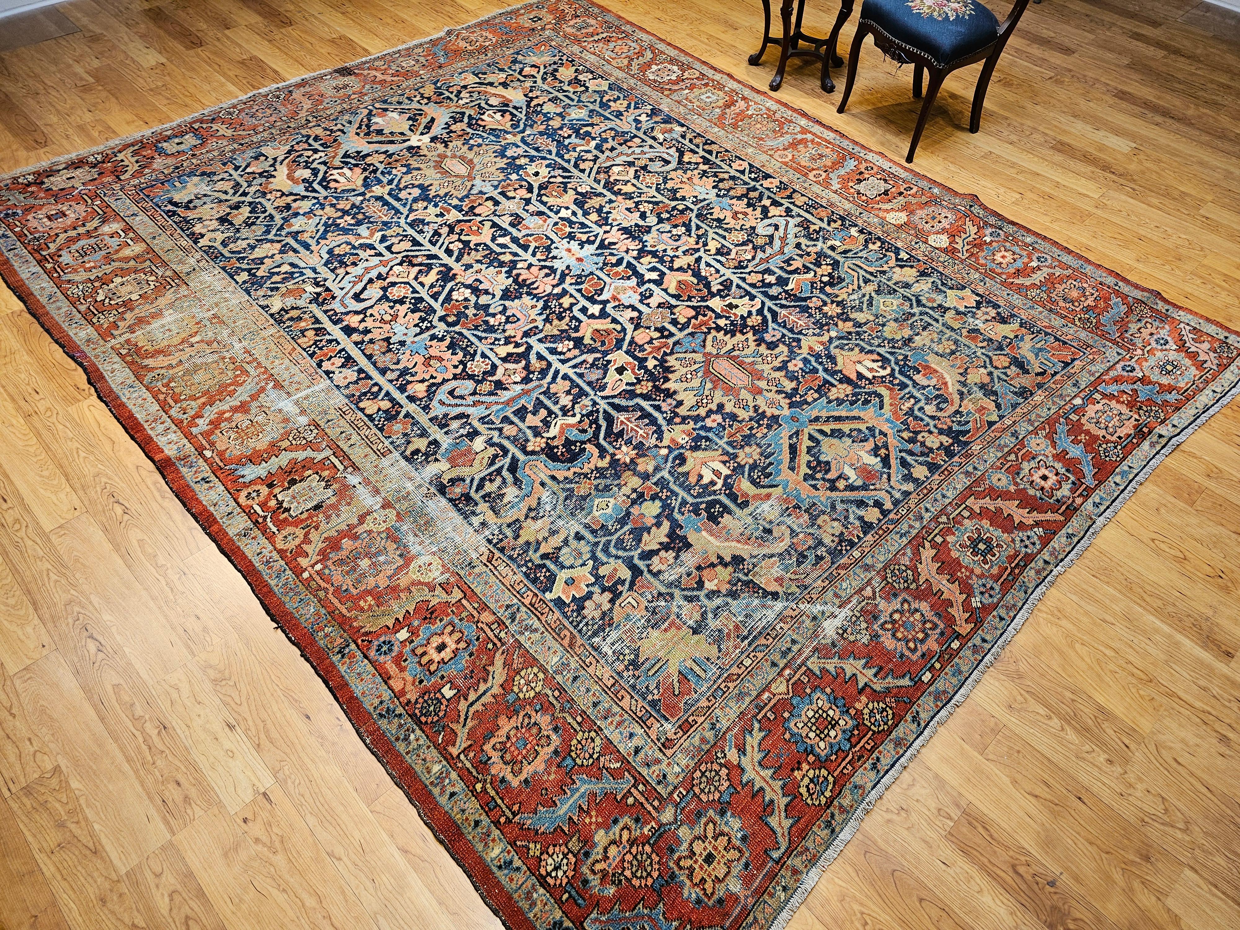 19th Century Persian Heriz Serapi in Allover 