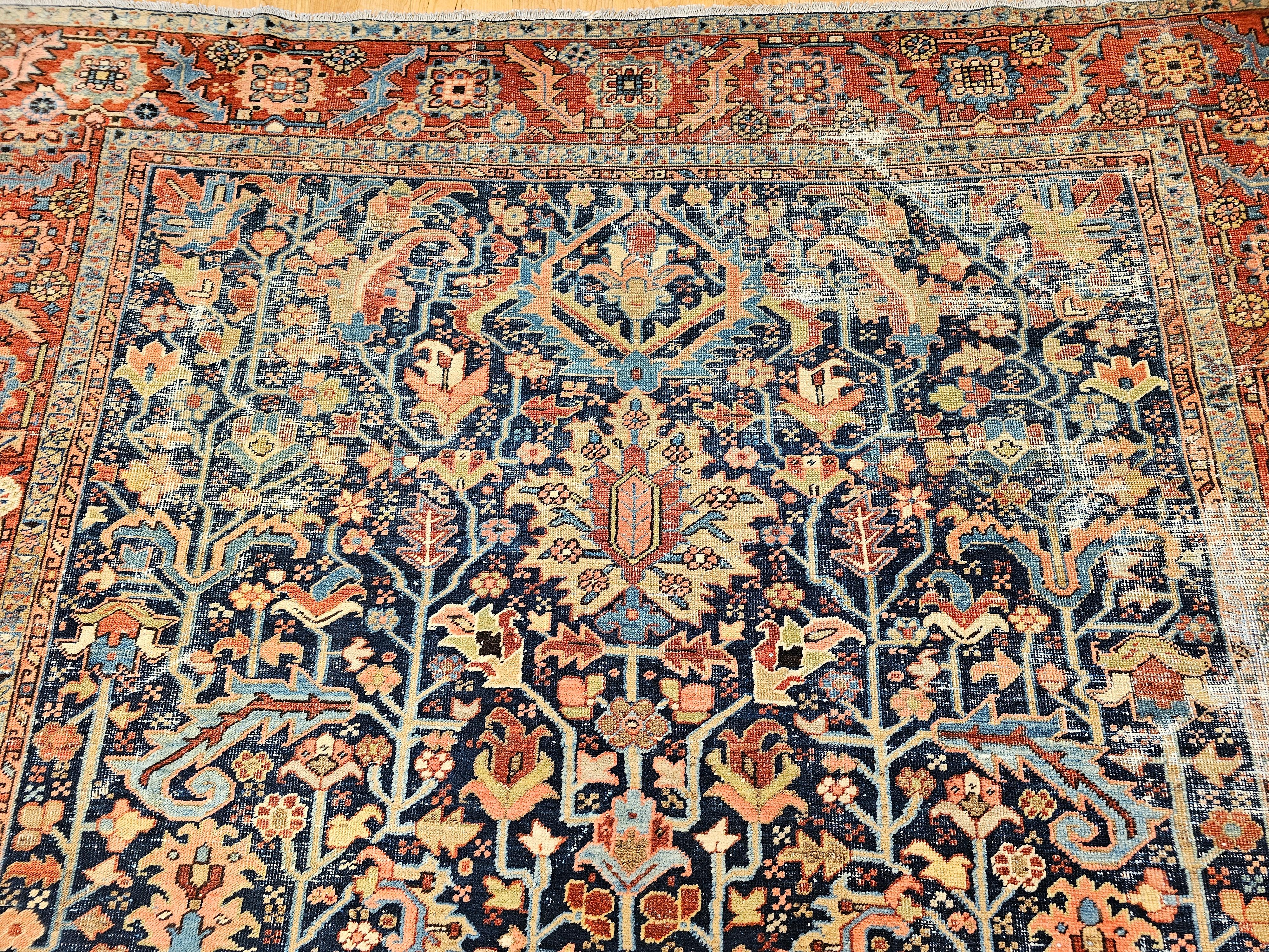 Vegetable Dyed 19th Century Persian Heriz Serapi in Allover 