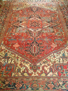 19th Century Room Size Persian Heriz Serapi in Red, Turquoise, Green, Yellow