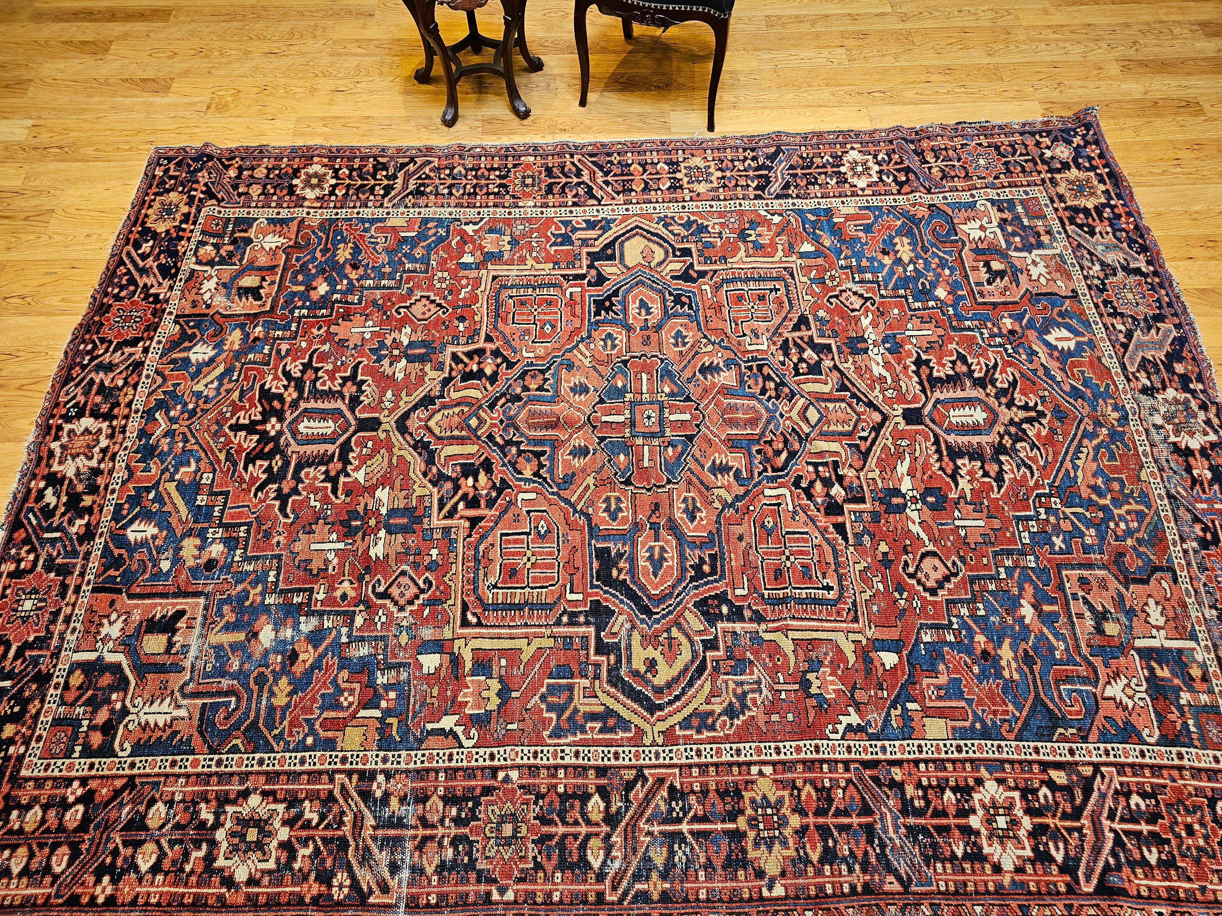 Persischer Heriz-Serapi-Teppich des 19. Jahrhunderts in Rostrot, Französisch Blau, Elfenbein, Marine im Angebot 12