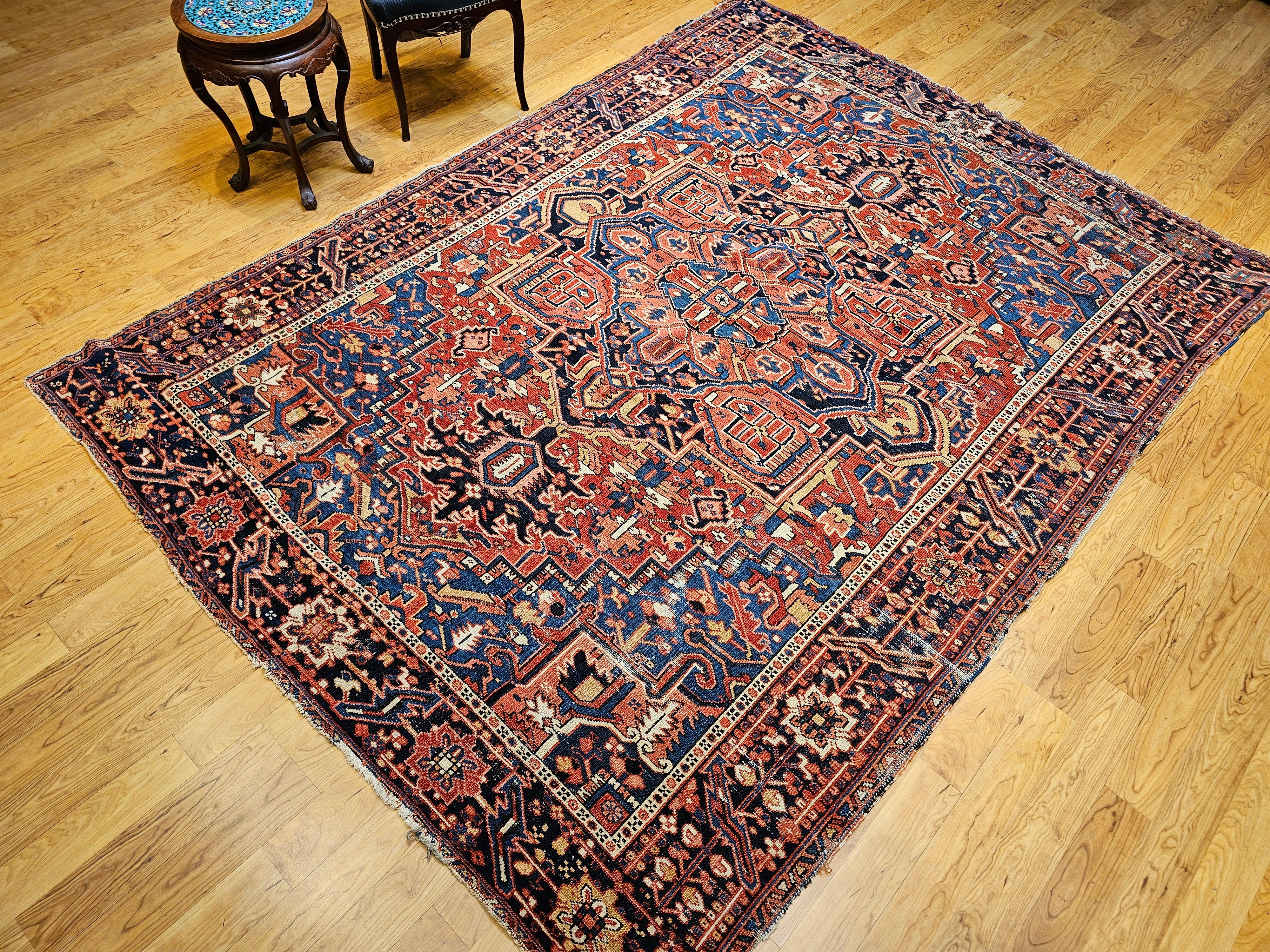 Persischer Heriz-Serapi-Teppich des 19. Jahrhunderts in Rostrot, Französisch Blau, Elfenbein, Marine im Angebot 15