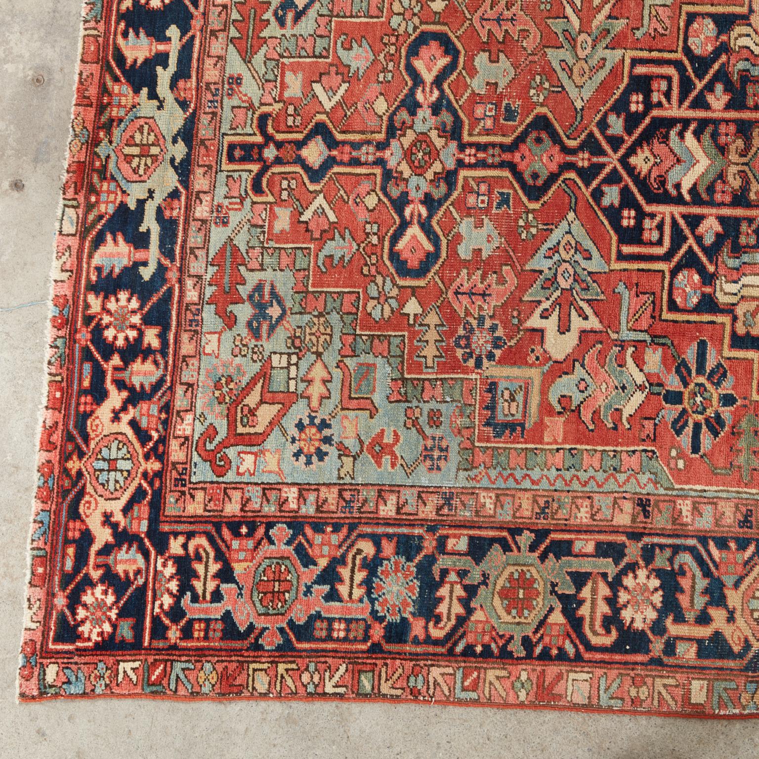 Hand-Knotted Antique 1920s Persian Heriz Wool Rug