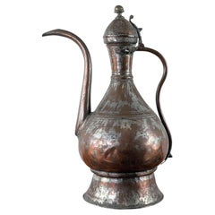 19th Century Persian Islamic Tinned Copper Aftaba Ewer with Calligraphy