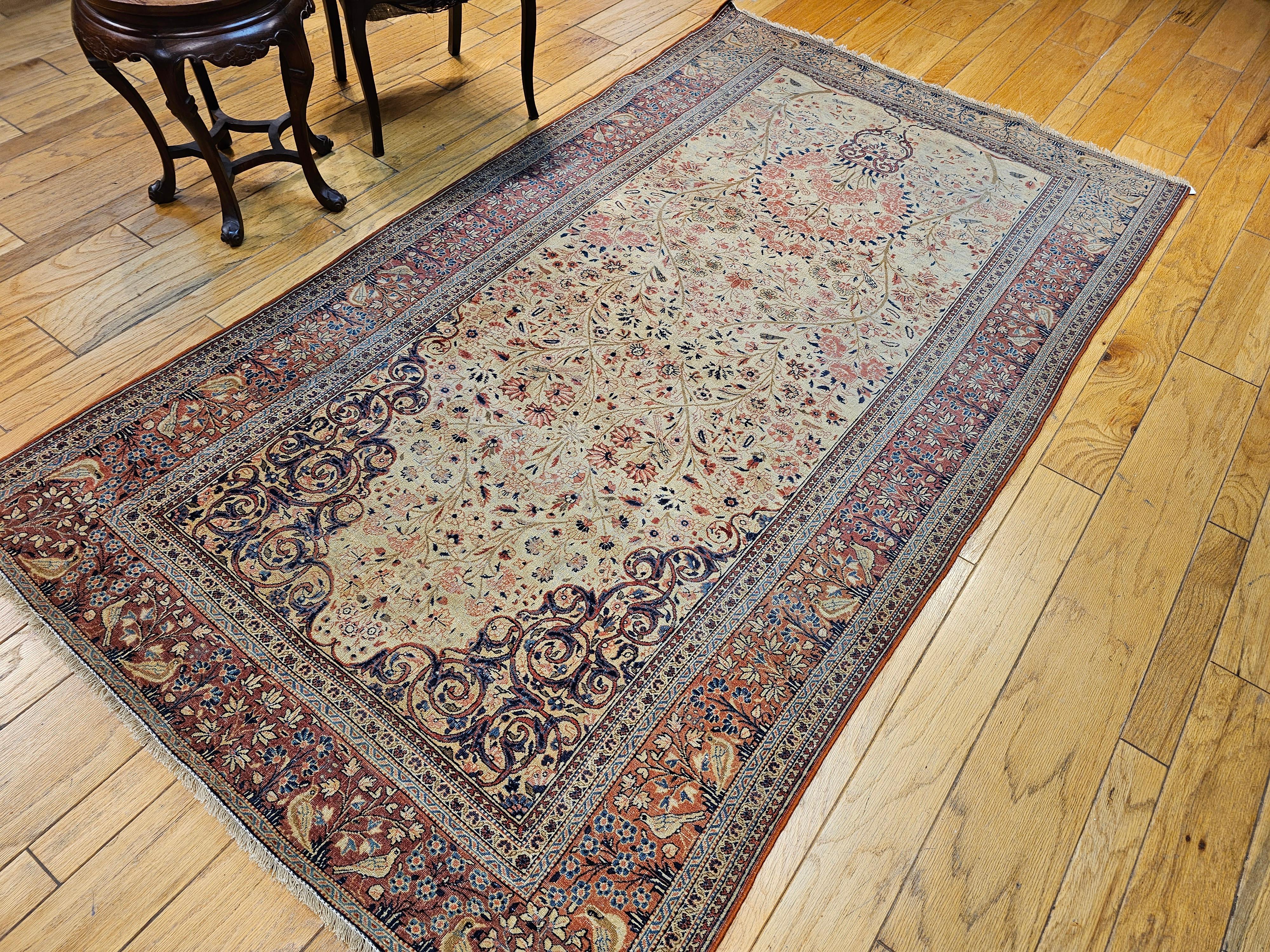 19th Century Persian Kashan Vase “Tree of Life” Rug in Ivory, Brick Red, Navy For Sale 10