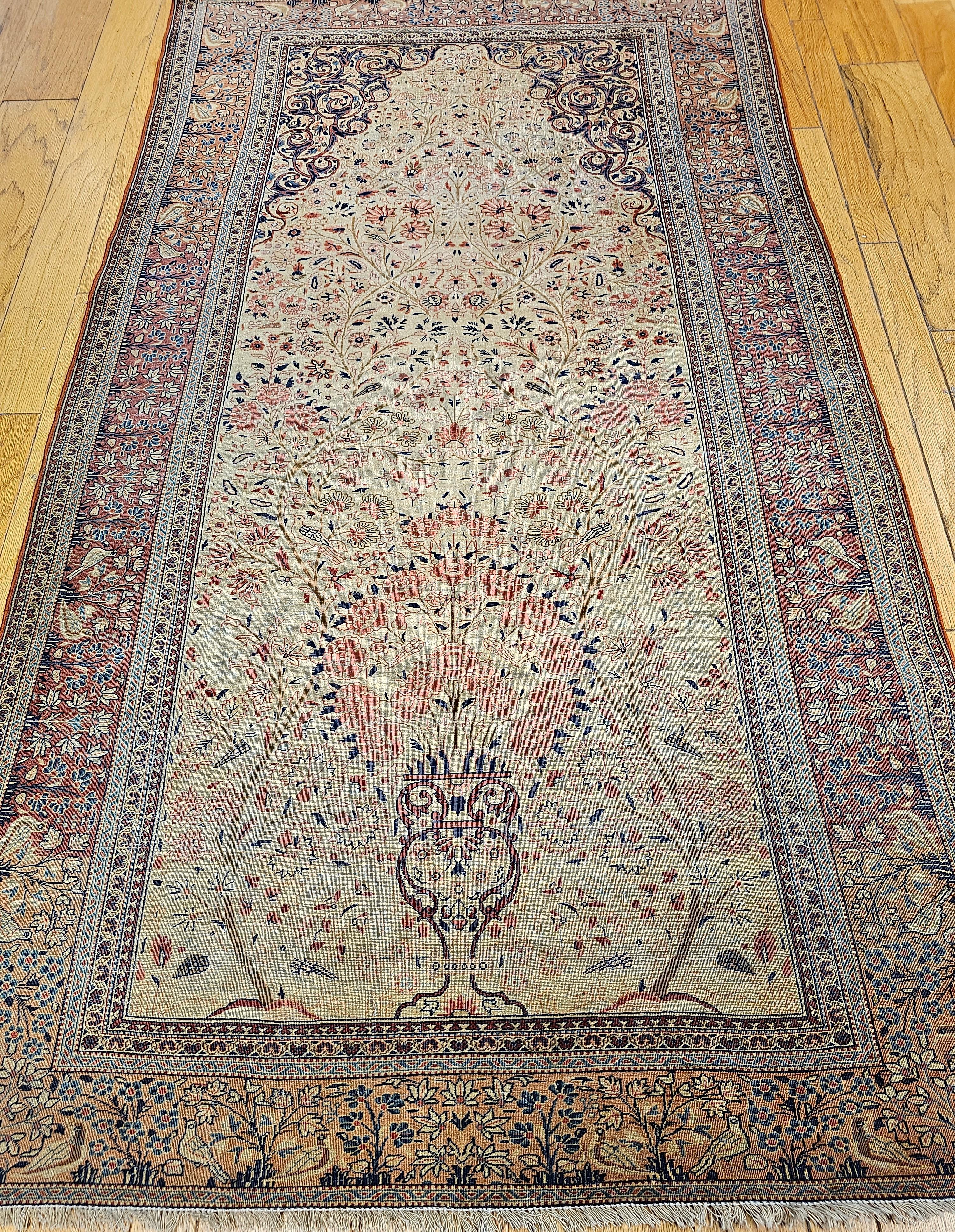 19th Century Persian Kashan Vase “Tree of Life” Rug in Ivory, Brick Red, Navy For Sale 14