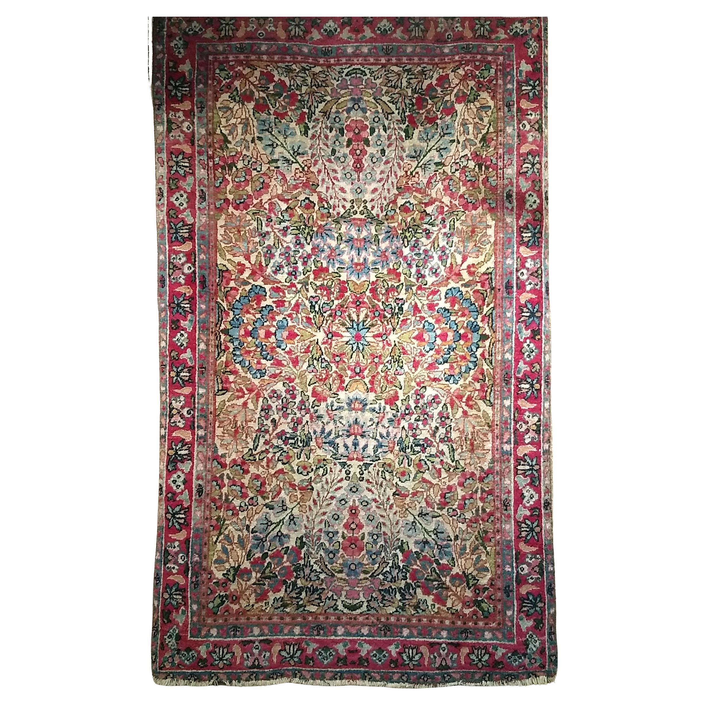 19th Century Persian Kerman Lavar in an All-over Floral Pattern