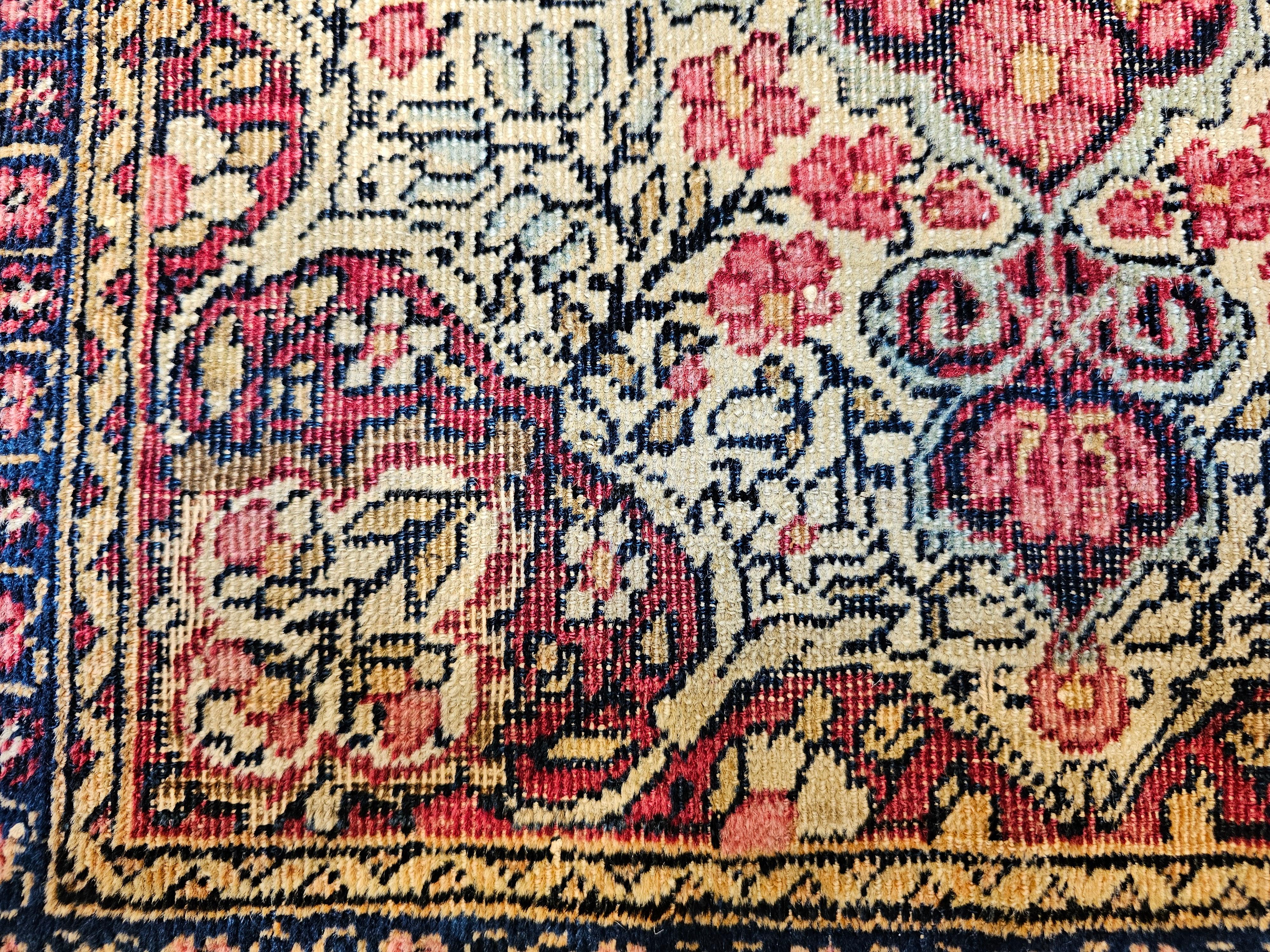 19th Century Persian Kerman Lavar in Floral Pattern in Ivory, Burgundy, Yellow For Sale 2
