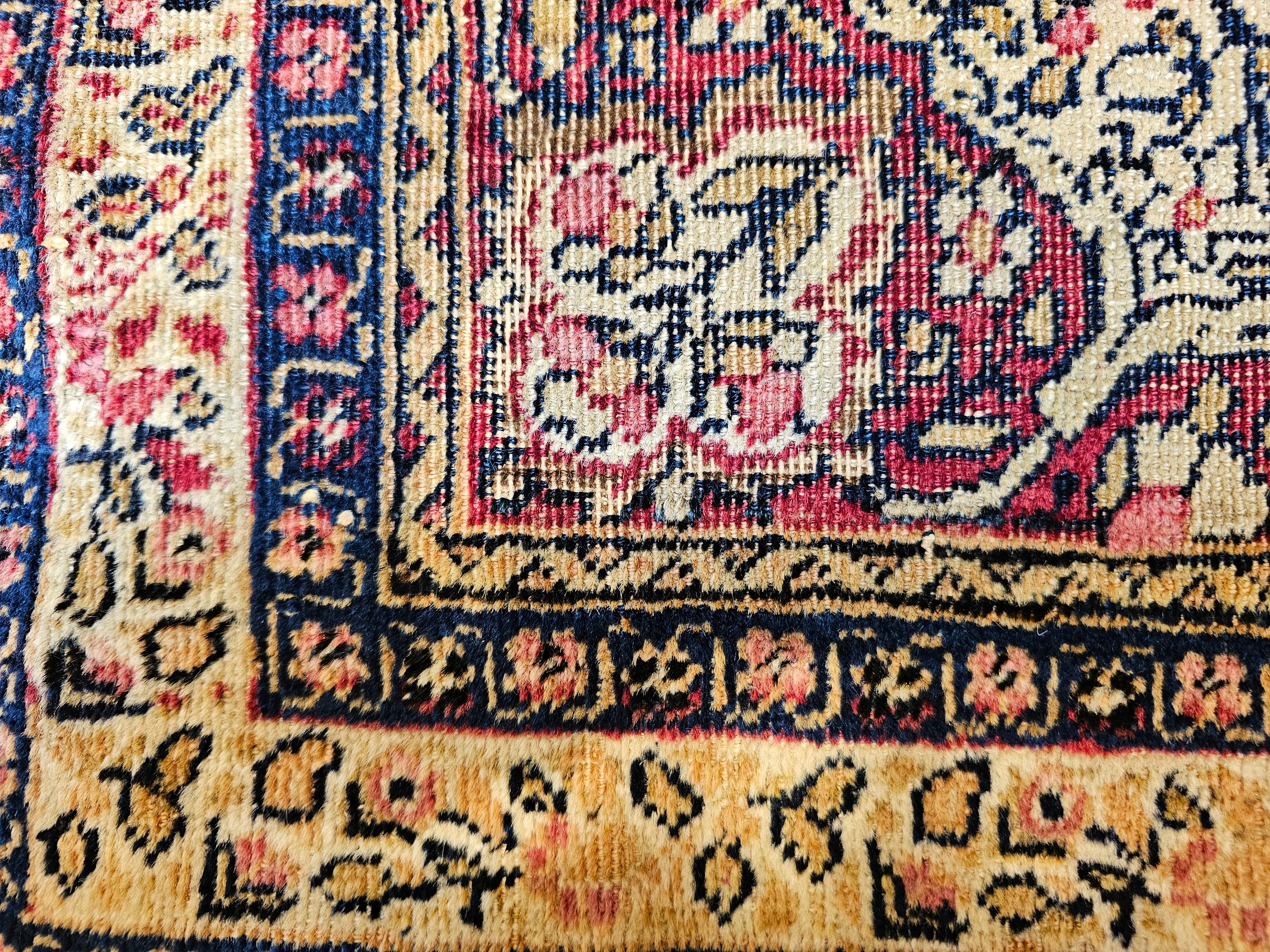 19th Century Persian Kerman Lavar in Floral Pattern in Ivory, Burgundy, Yellow For Sale 3